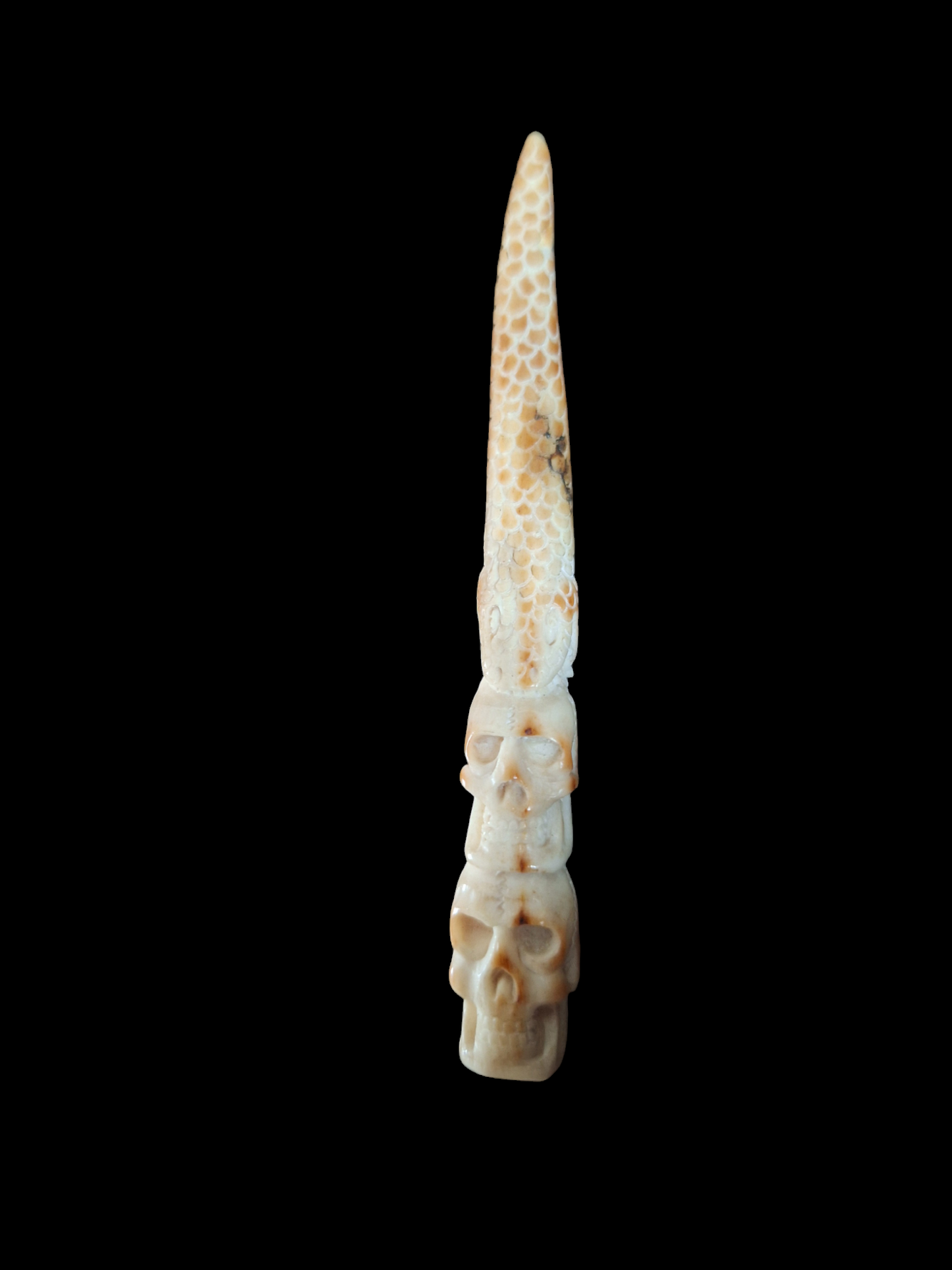 Antler carved double skull pendant