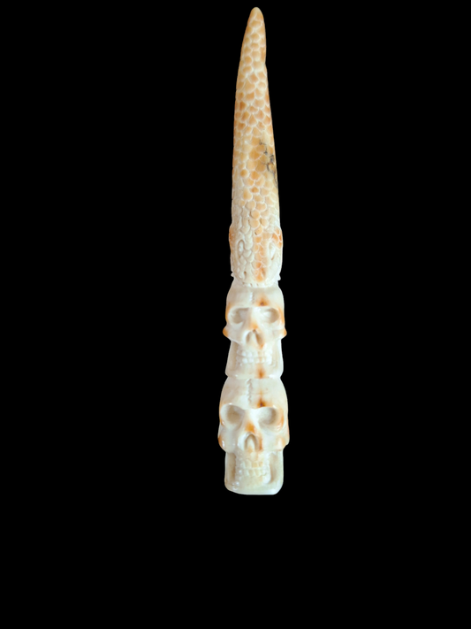 Vintage antler carved double skull pendant