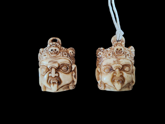 Vintage bone carved pendant Mahakala #2