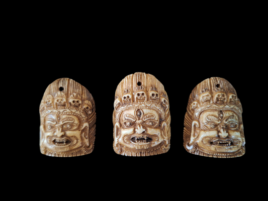 Vintage bone carved pendant Mahakala #1