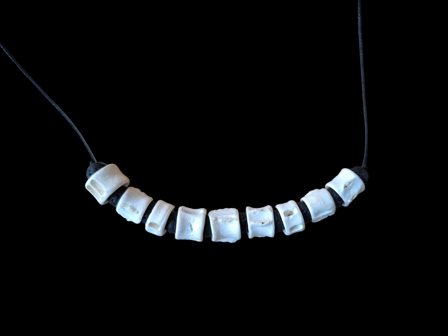 Shark vertebrae and lavastone amulet necklace