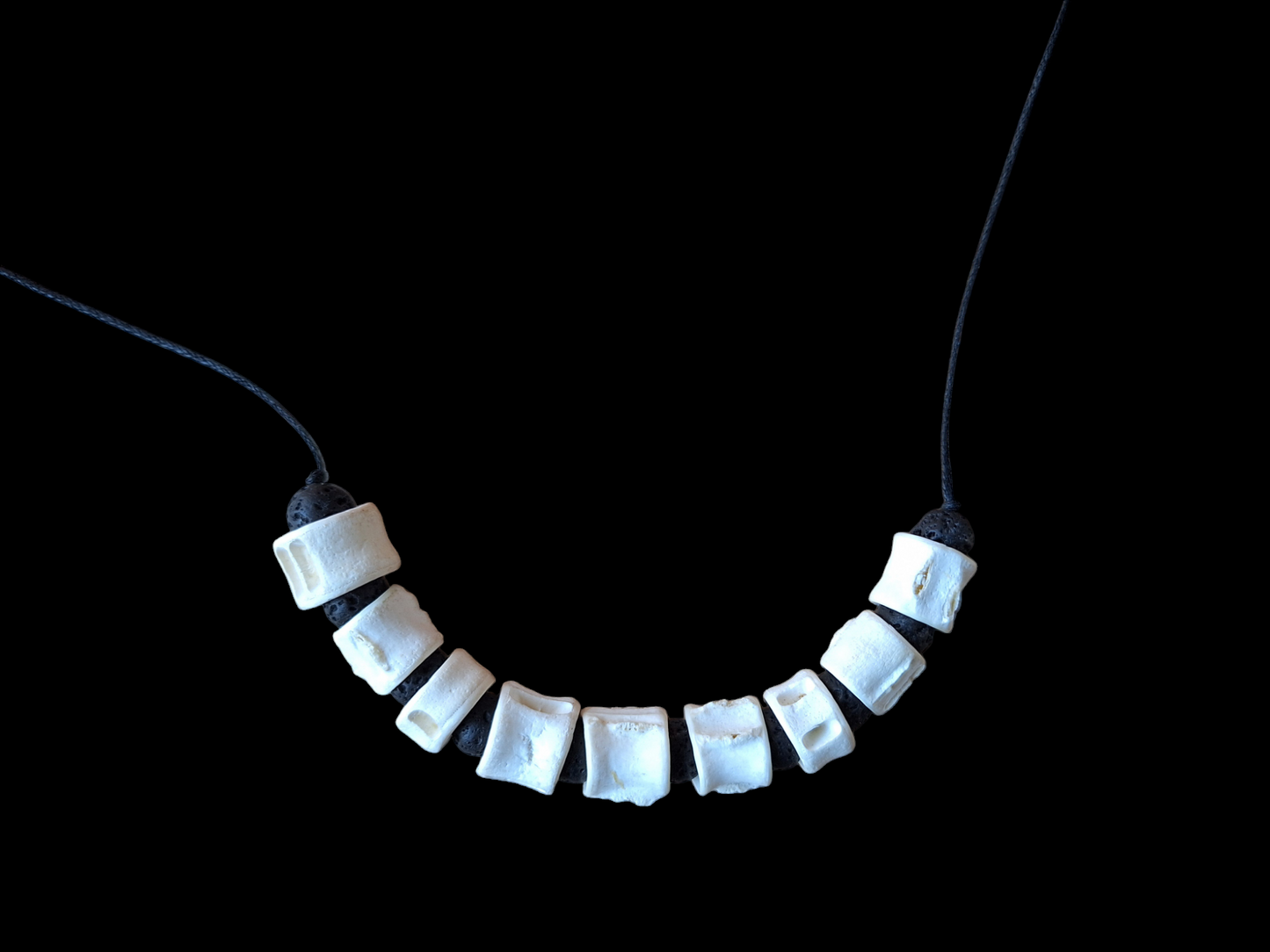 Shark vertebrae and lavastone amulet necklace