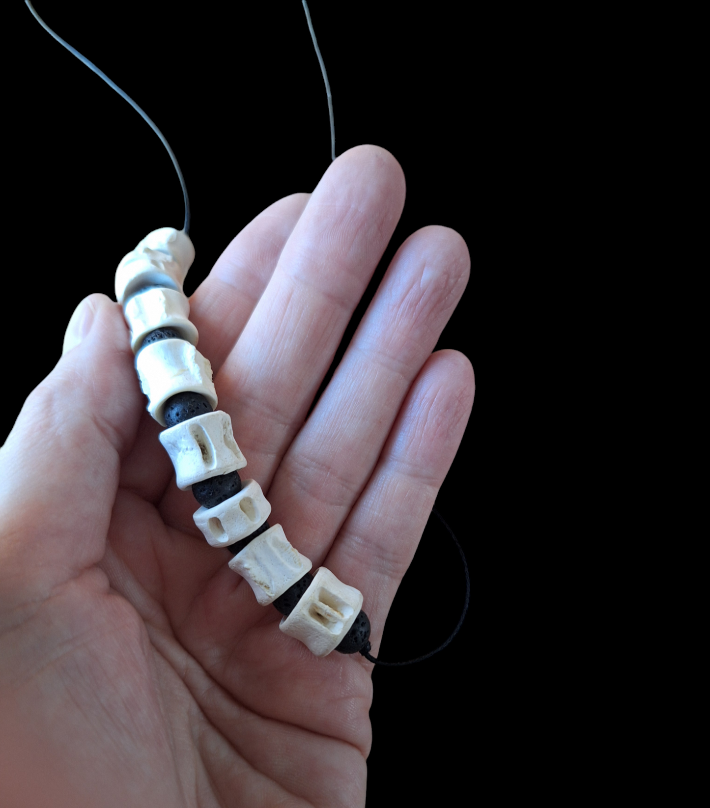 Shark vertebrae and lavastone amulet necklace