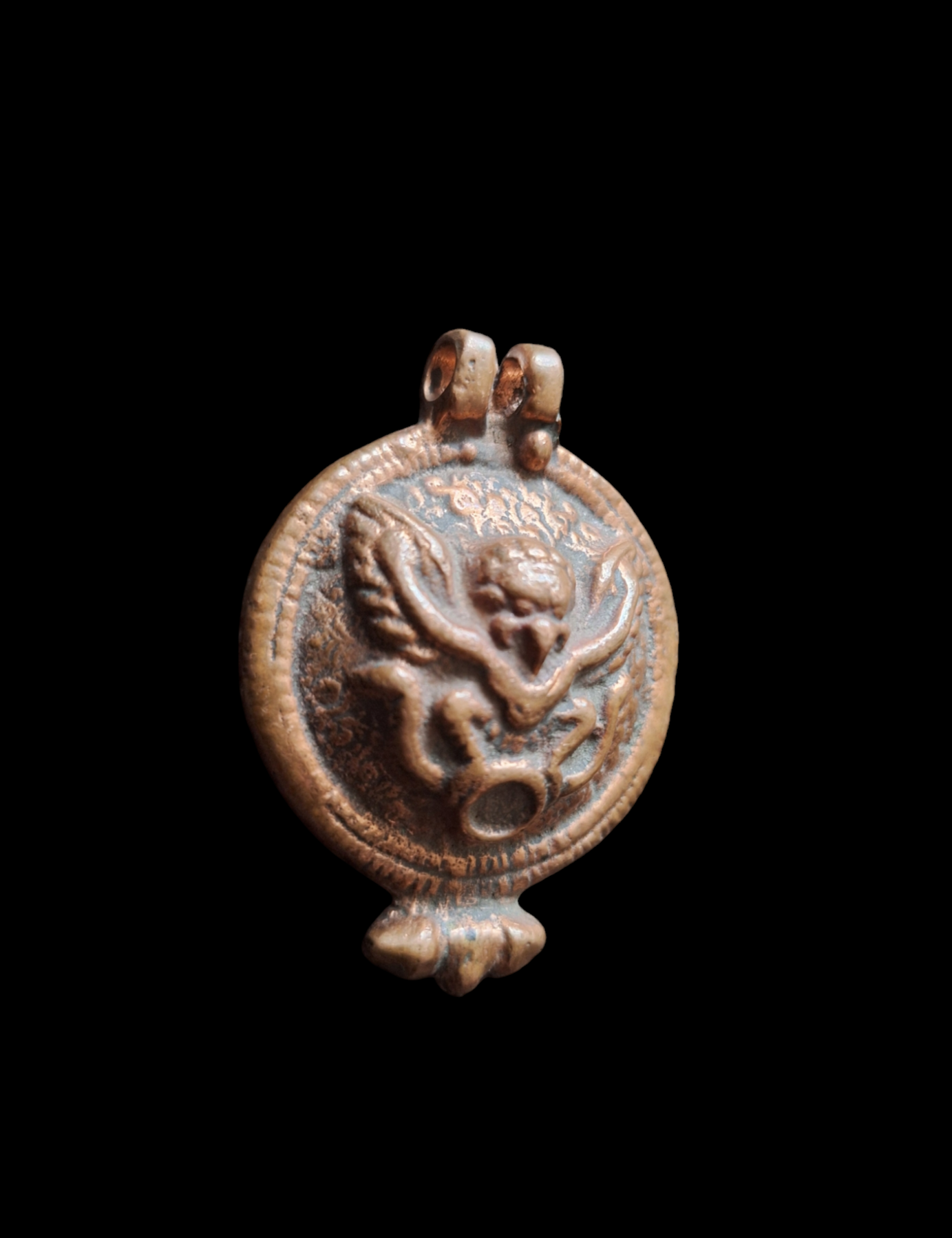 Vintage red copper Garuda pendant