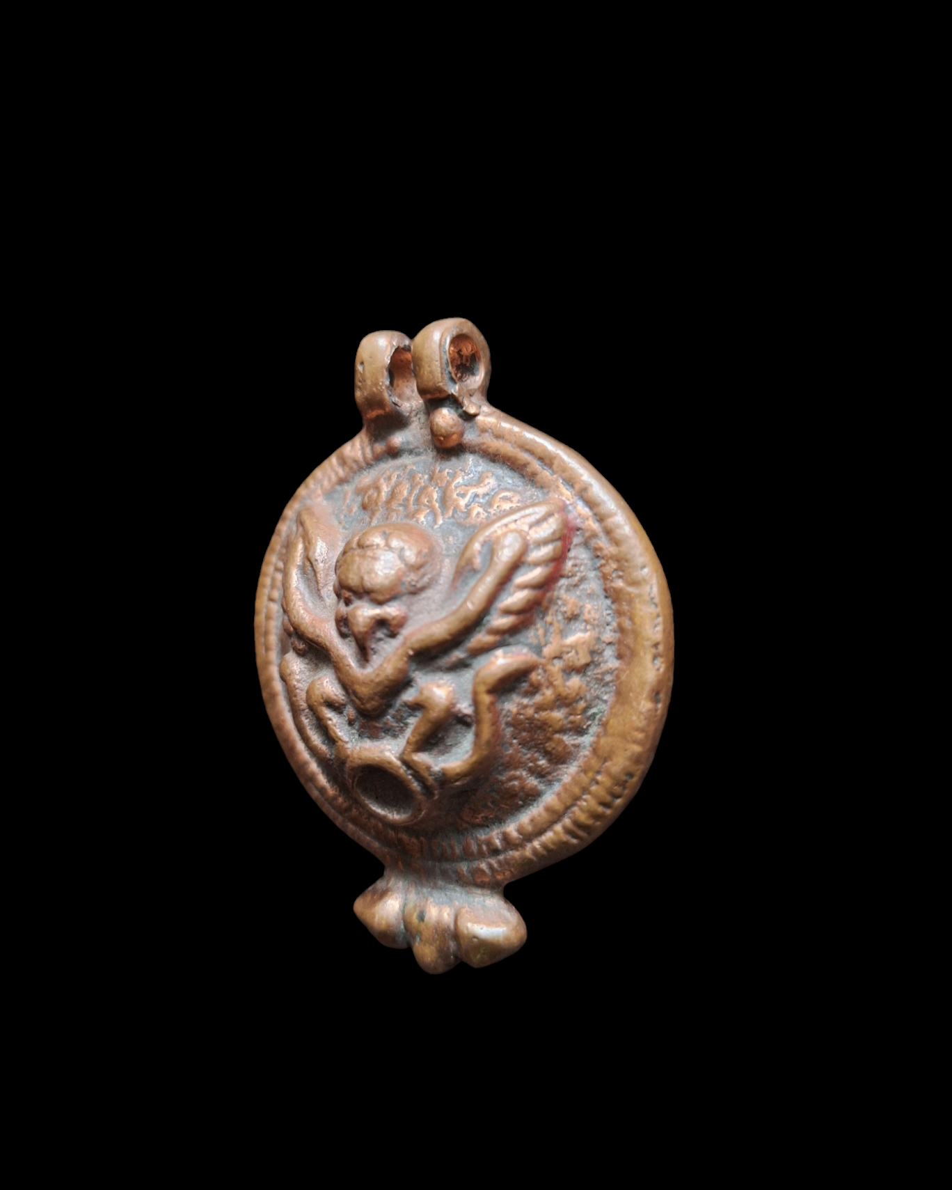 Vintage red copper Garuda pendant