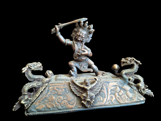 Vintage red copper Black Manjushri figurine
