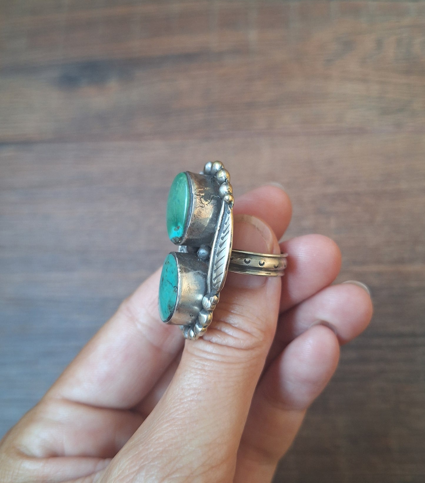 Vintage Nepalese turquoise and Tibetan silver ring