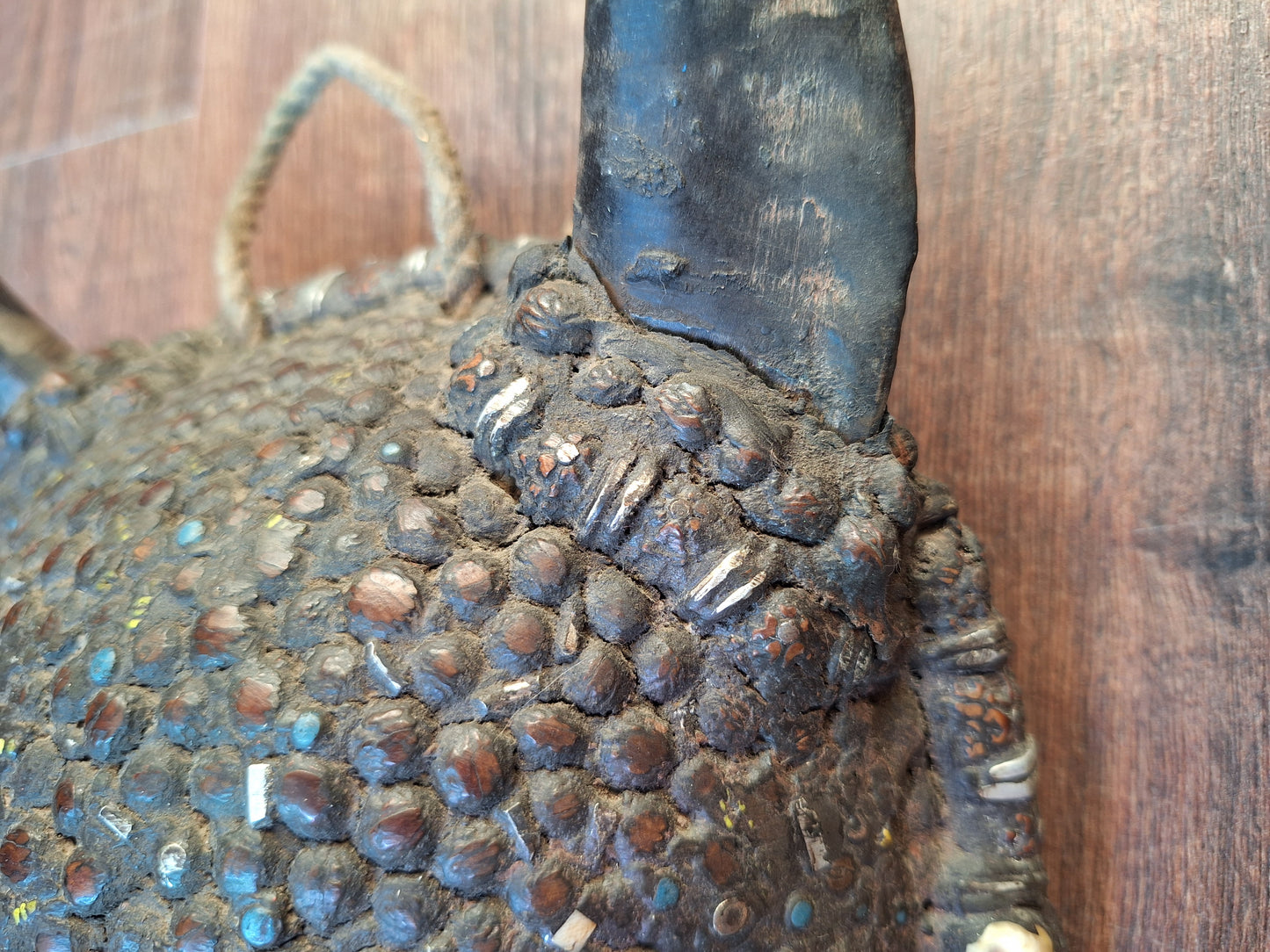 Vintage Nepalese wrathful spirit mask with seeds, shells and horns #1