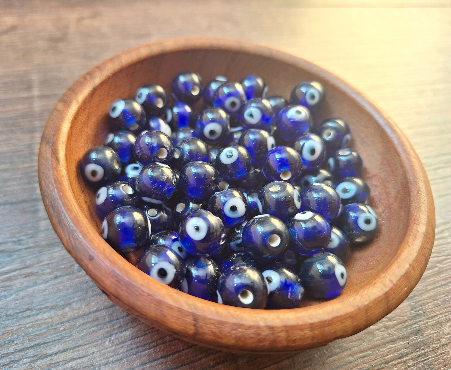 Glass beads Eye, dark blue, set of 10