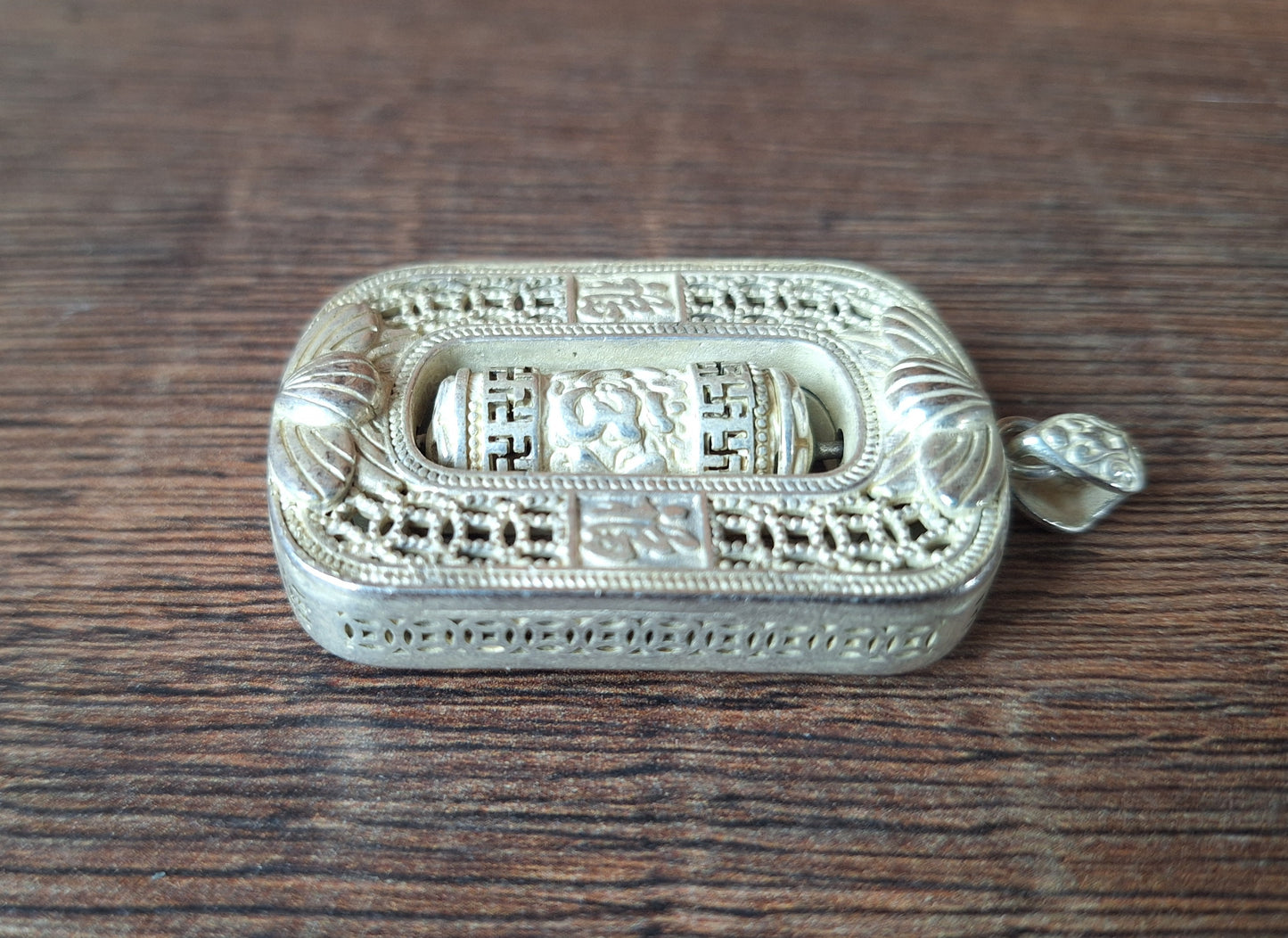 Vintage silver prayer wheel pendant