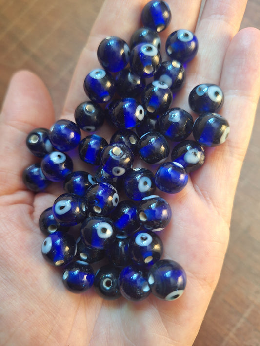 Glass beads Eye, dark blue, set of 10