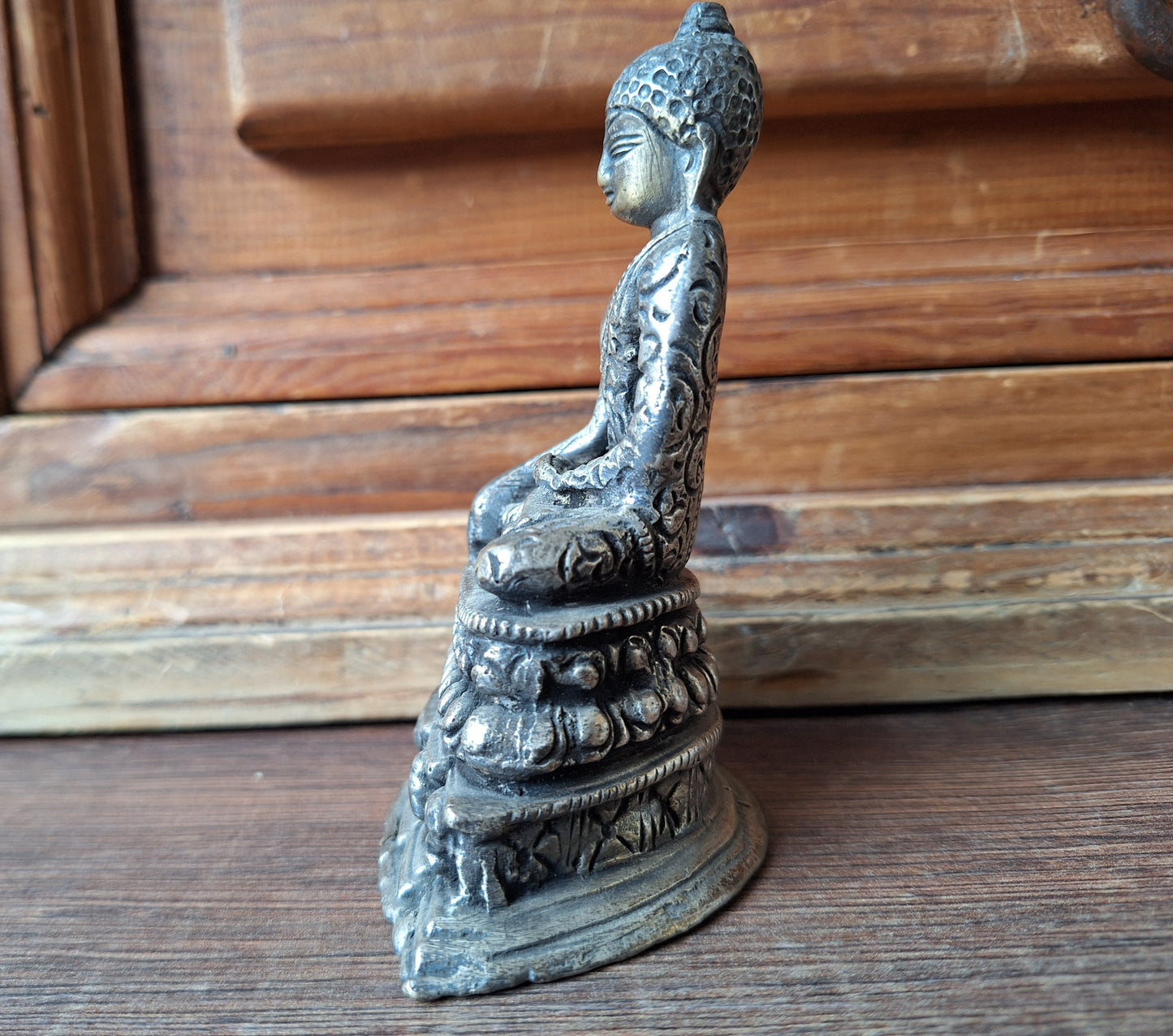 Antique Himalayan silver bronze Shakyamuni Buddha statue