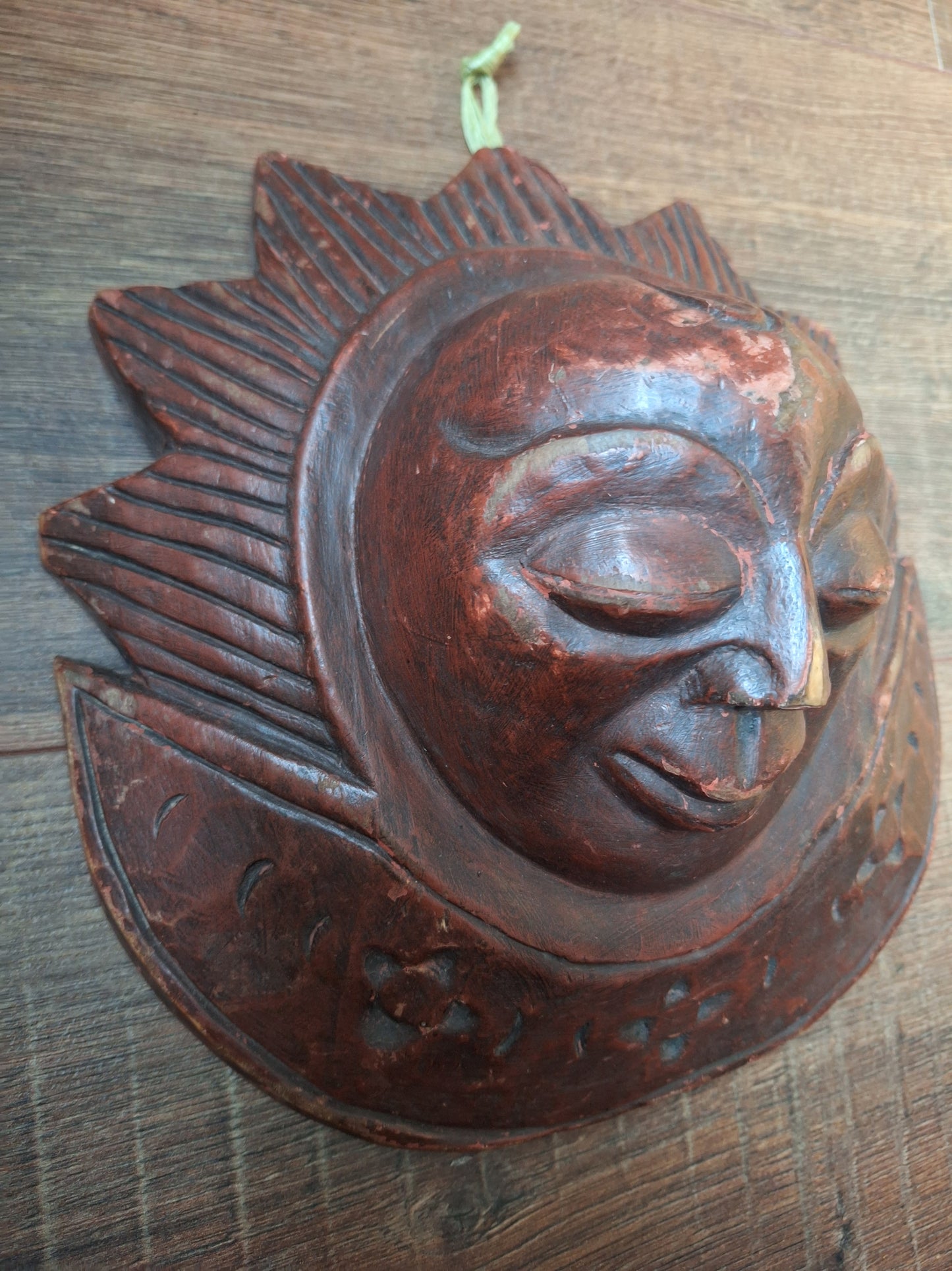 Vintage wooden wallhanger Sun and Moon