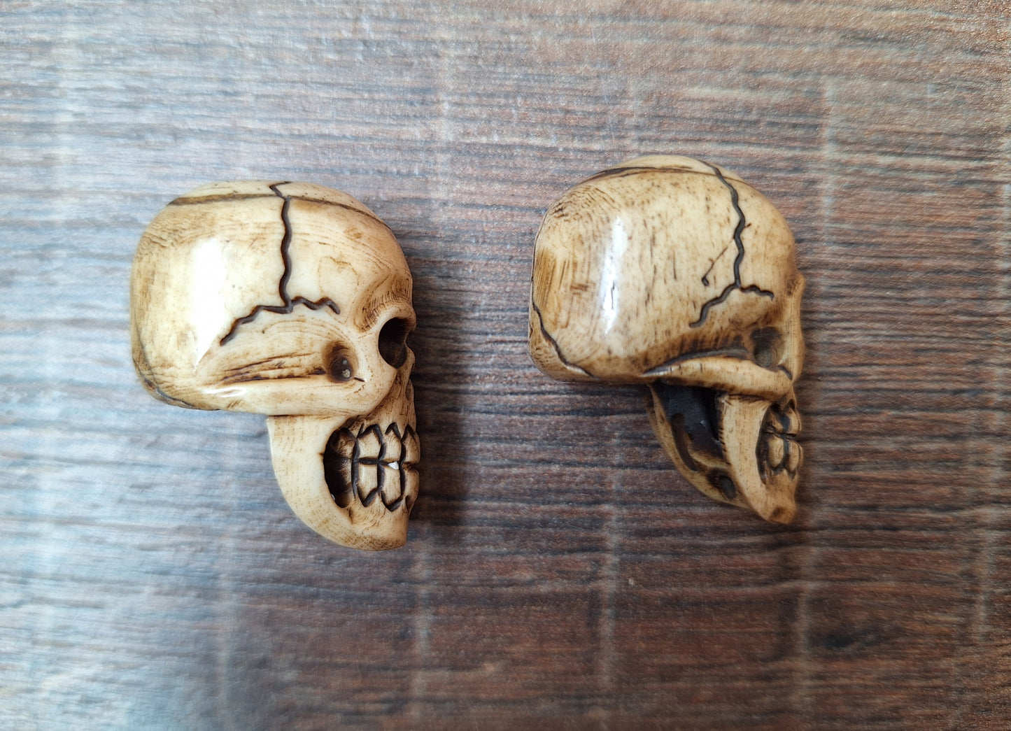 Vintage yak bone skull beads, set of 2