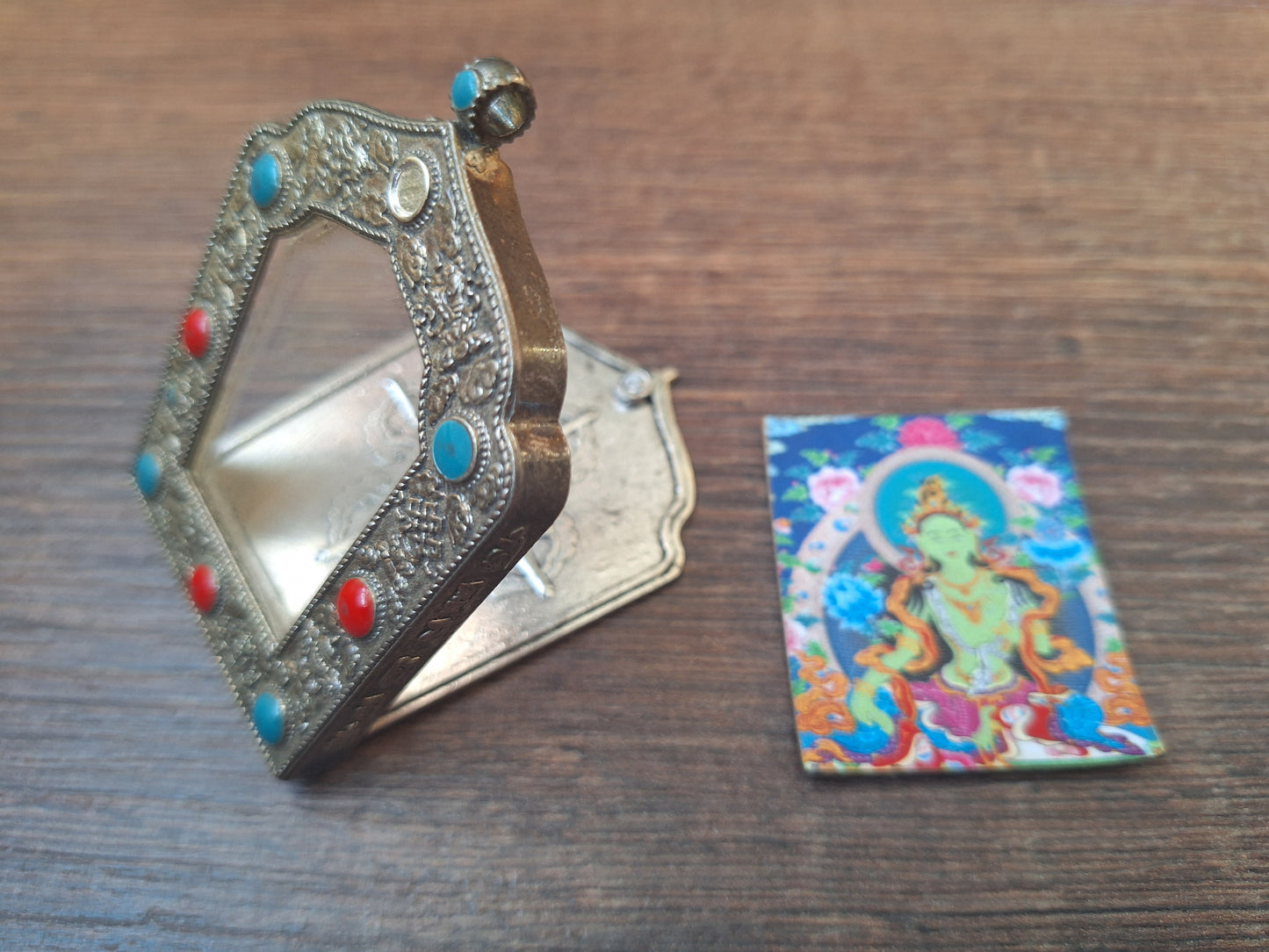 Alpaca metal gau pendant Green Tara