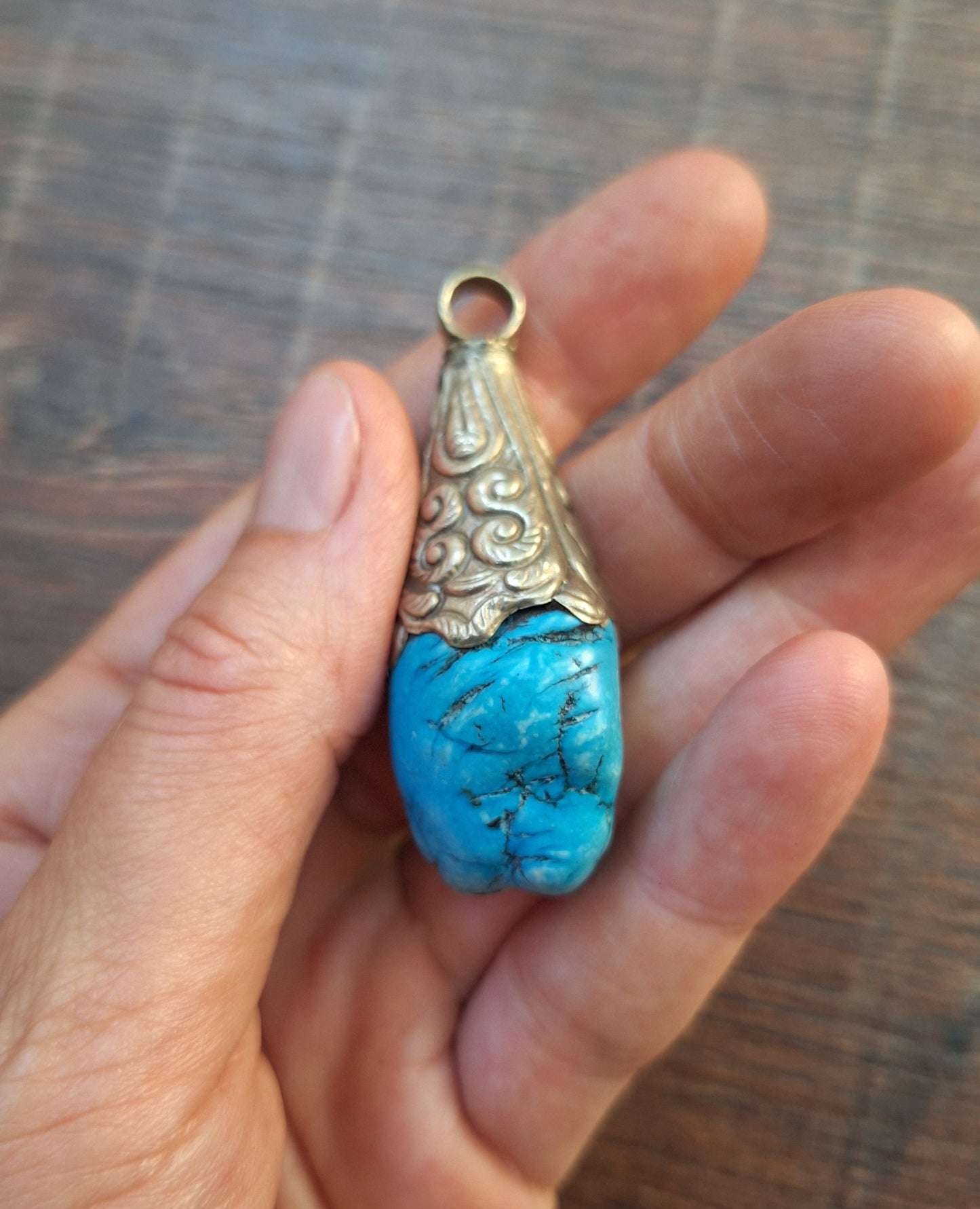 Vintage Tibetan silver and howlite pendant