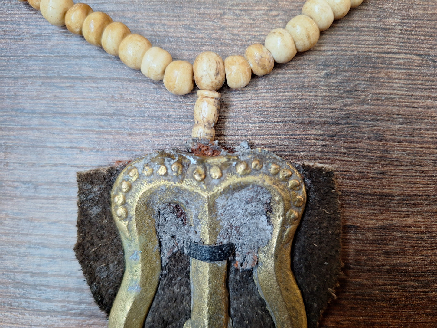 Vintage Tibetan yak bone mala with trident pendant