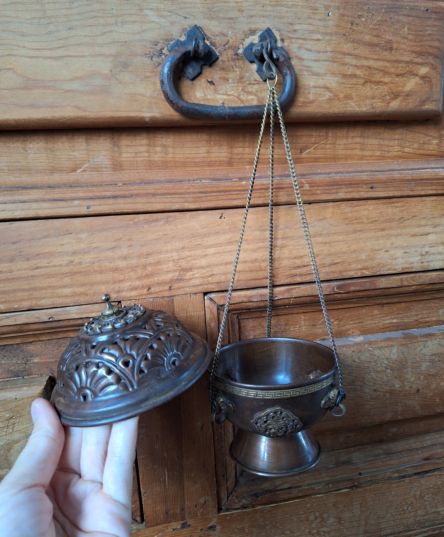 Hanging red copper incense burner Auspicious Symbols