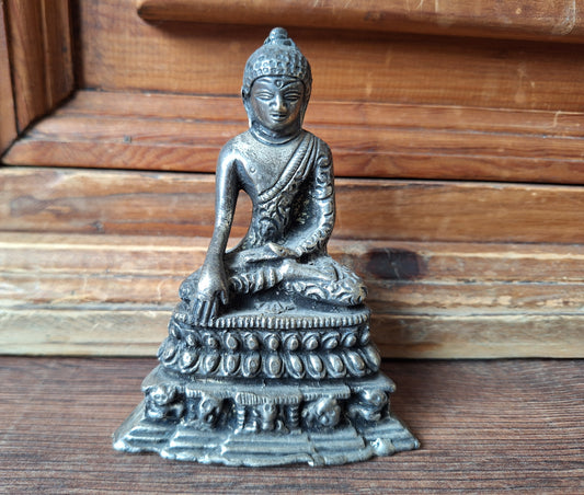Antique Himalayan silver bronze Shakyamuni Buddha statue