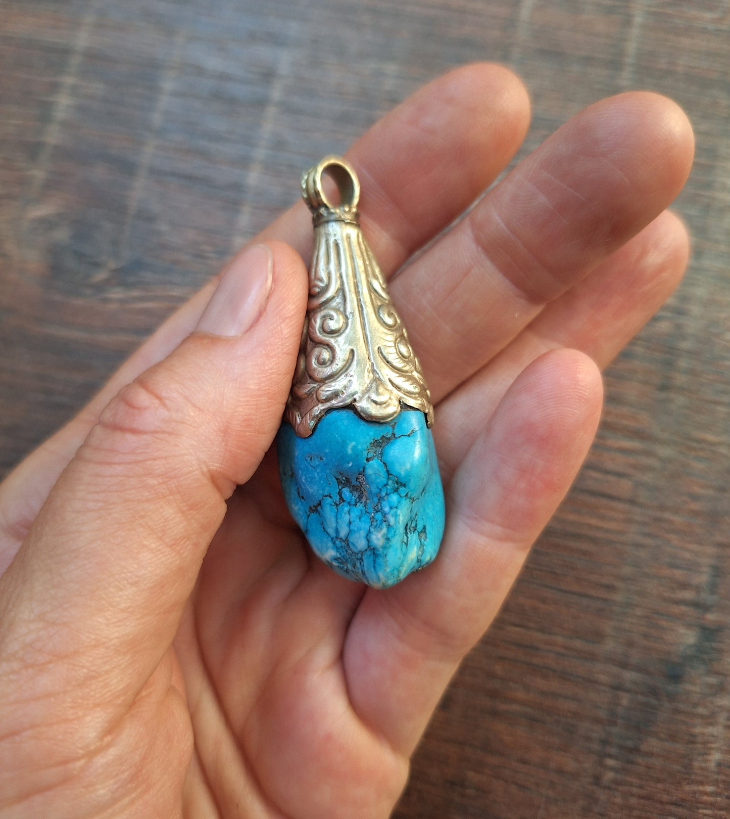 Vintage Tibetan silver and howlite pendant
