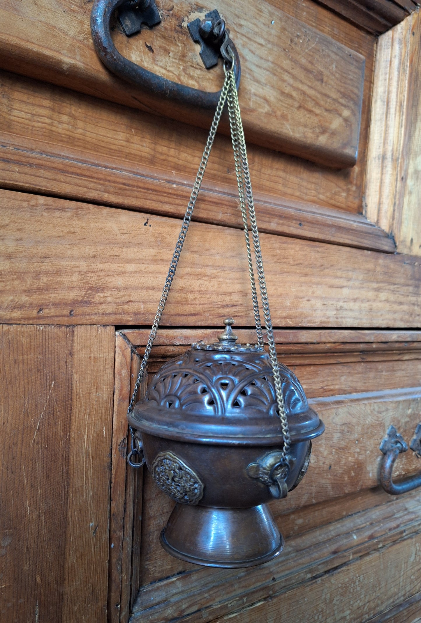 Hanging red copper incense burner Auspicious Symbols