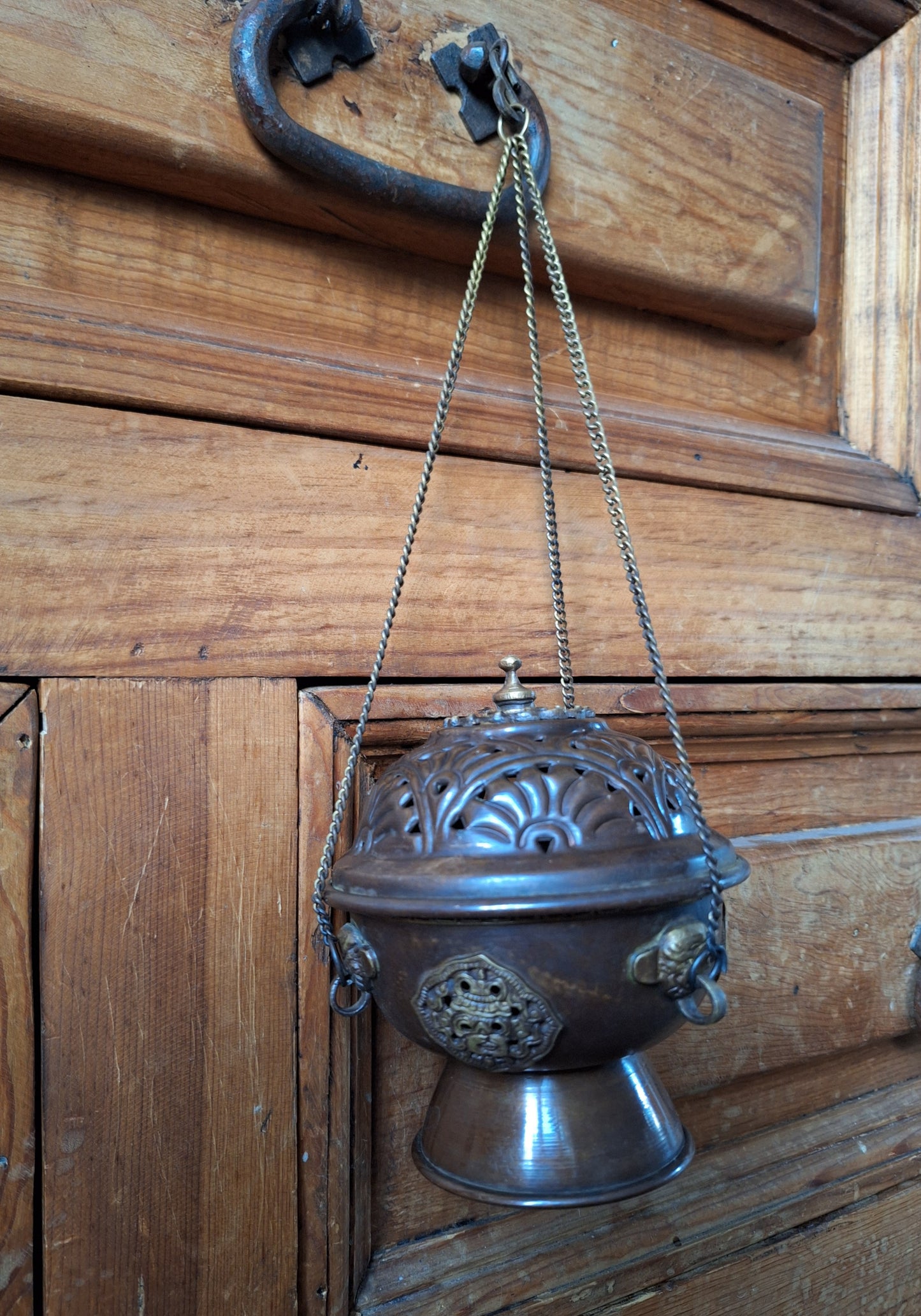Hanging red copper incense burner Auspicious Symbols