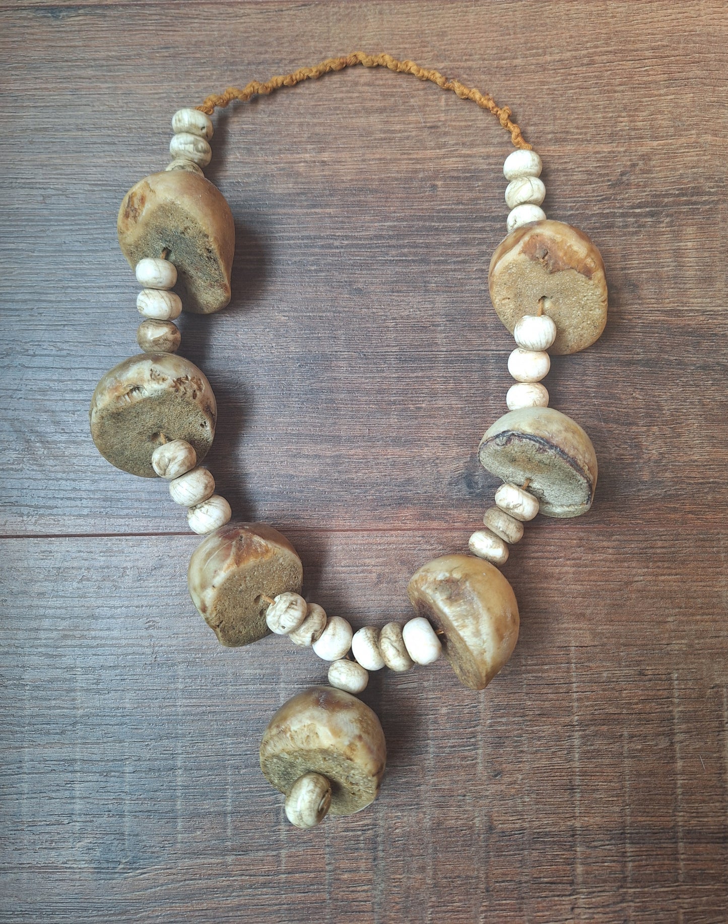 Vintage bone carved skull necklace