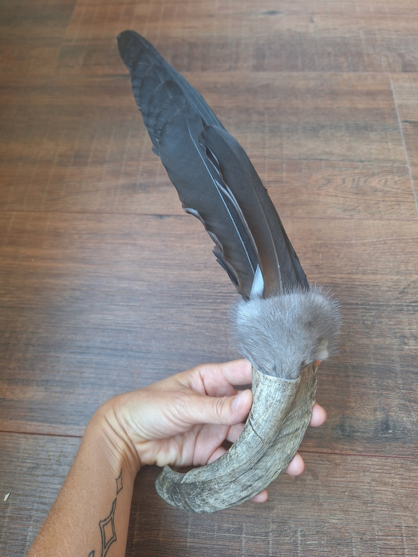 Horn feather fan Crow