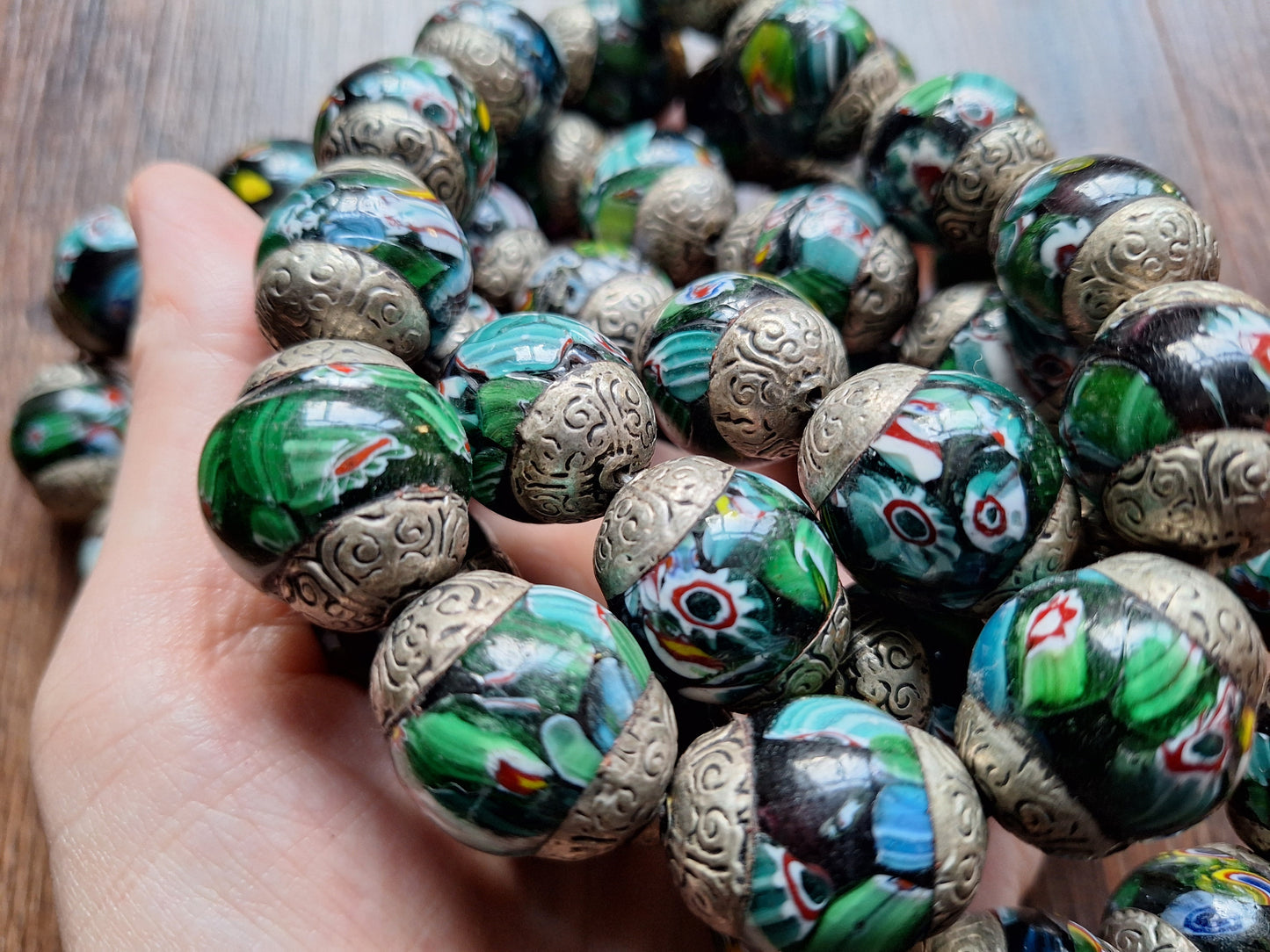 Vintage glass millefiori bead strand