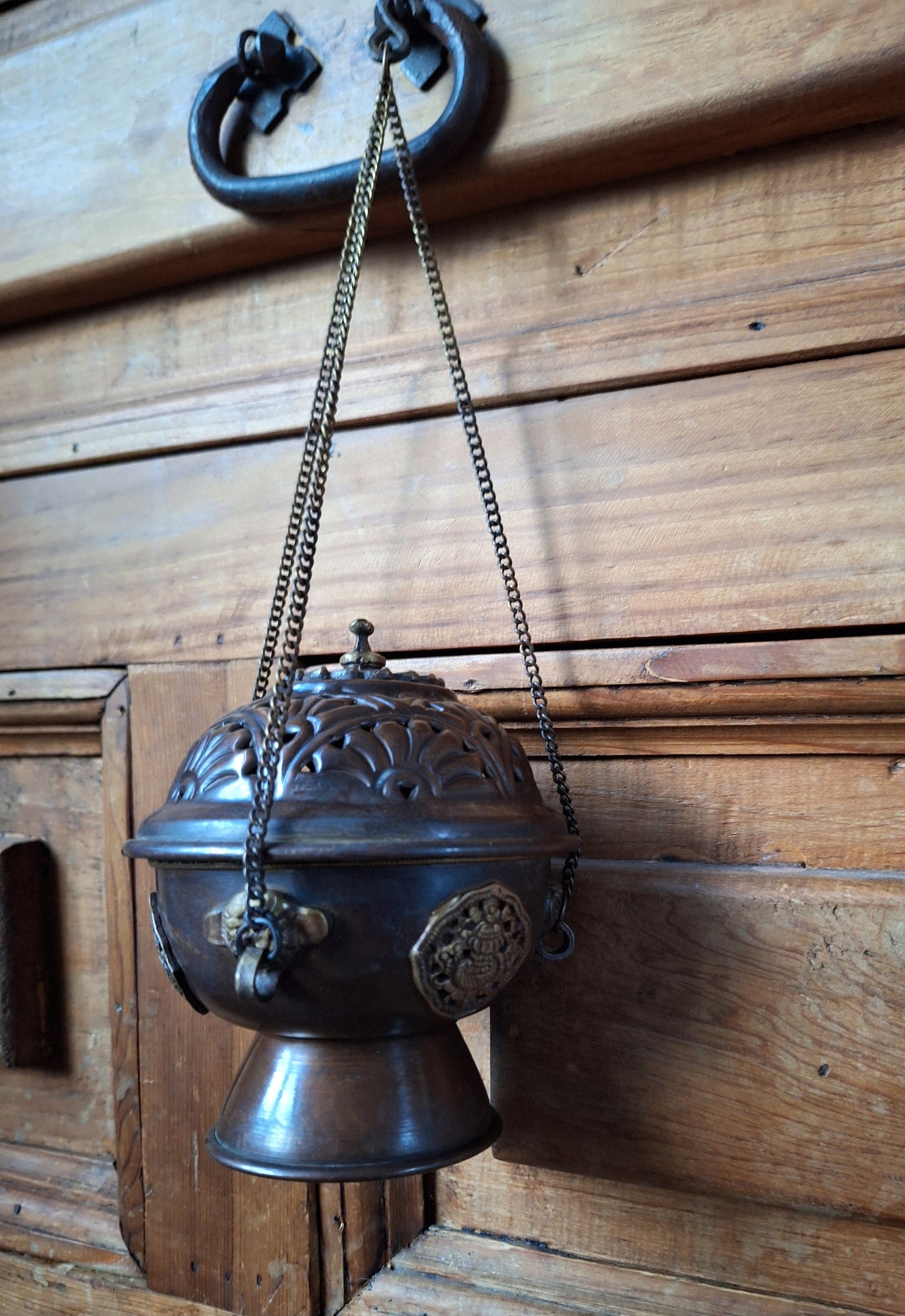 Hanging red copper incense burner Auspicious Symbols