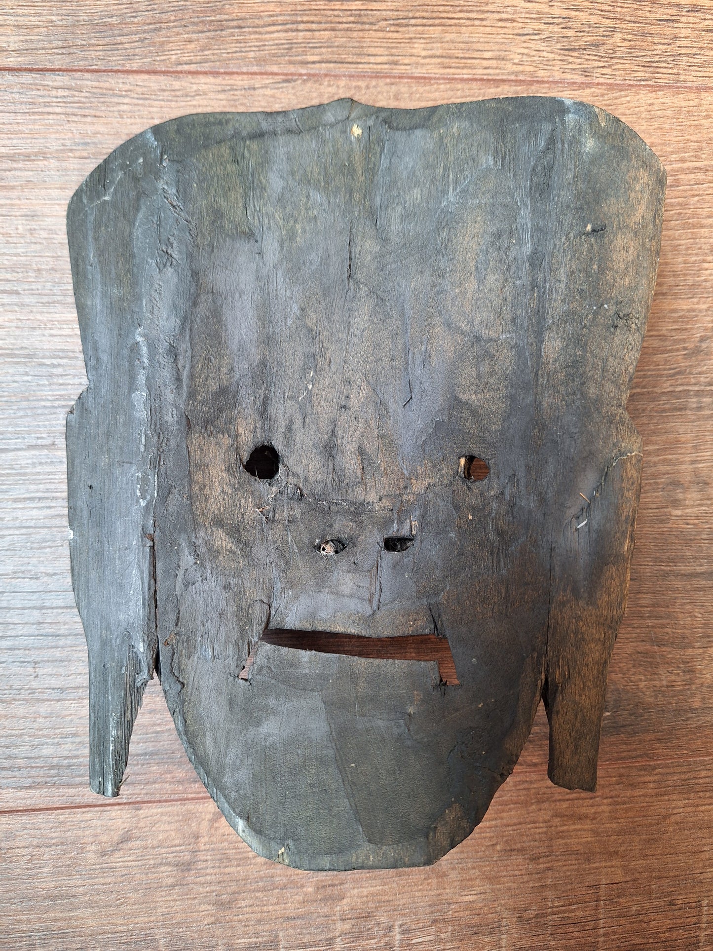 Old wooden Mahakala mask with metal plating