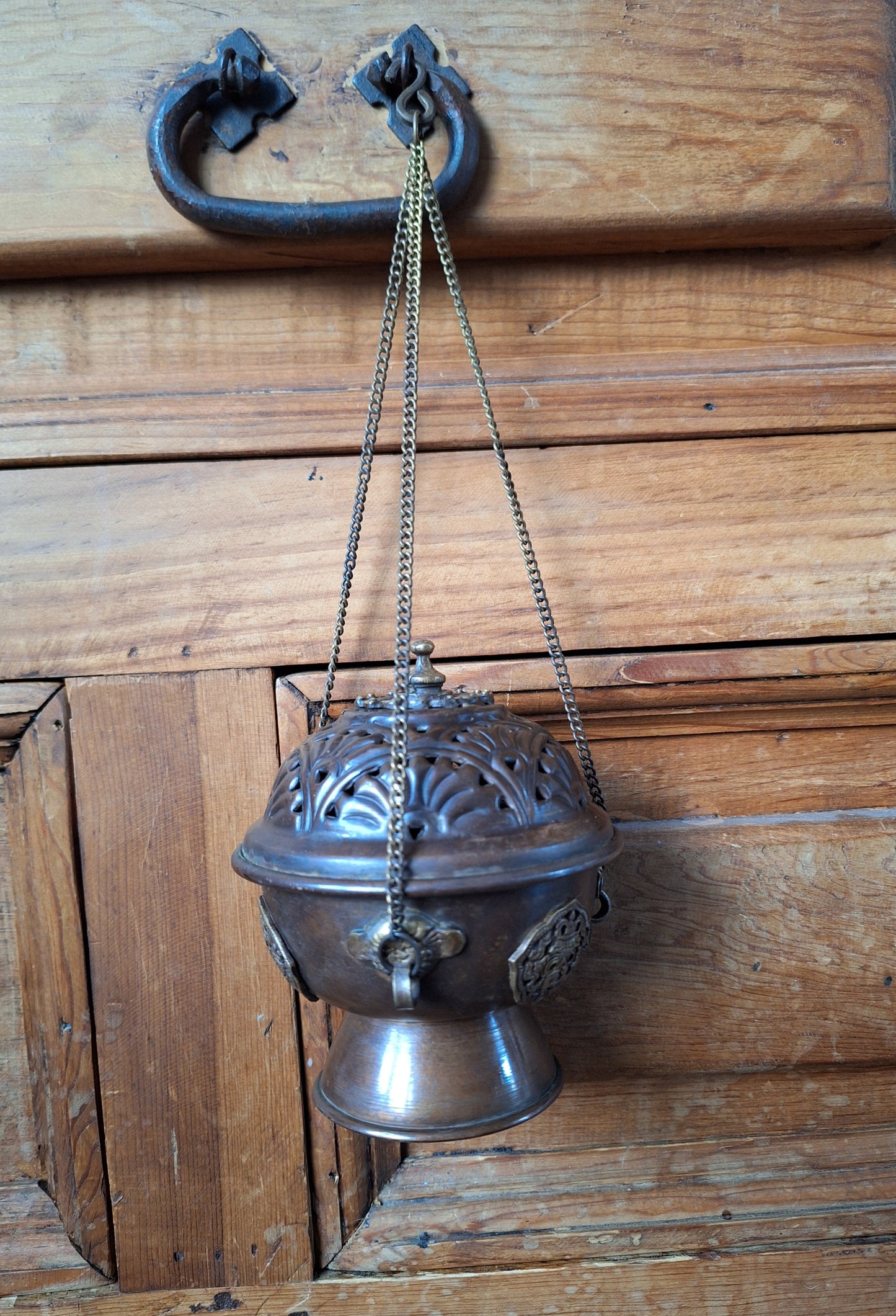 Hanging red copper incense burner Auspicious Symbols