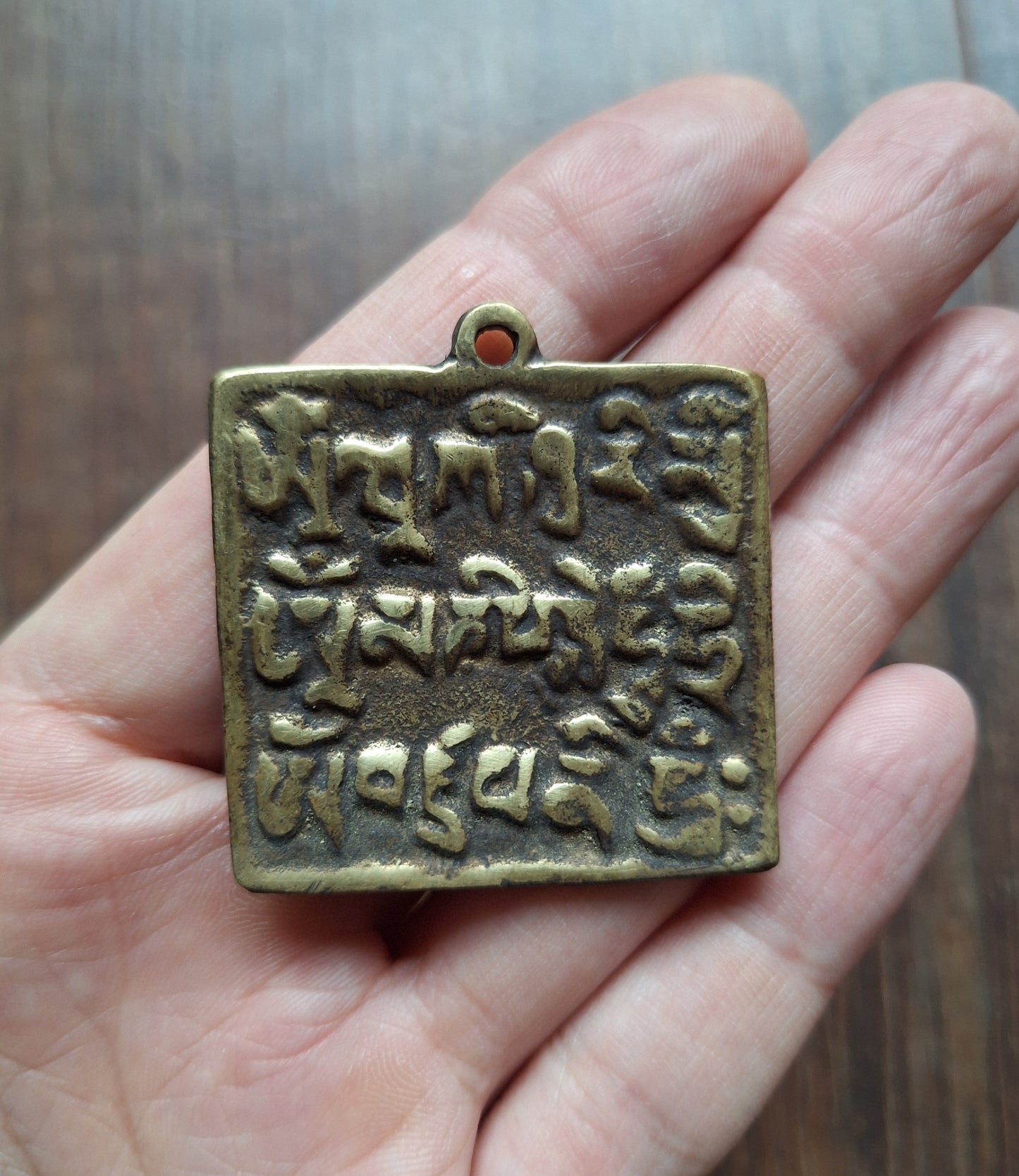 Vintage brass melong Three Bodhisattva and Dzogchen 41 millimeters