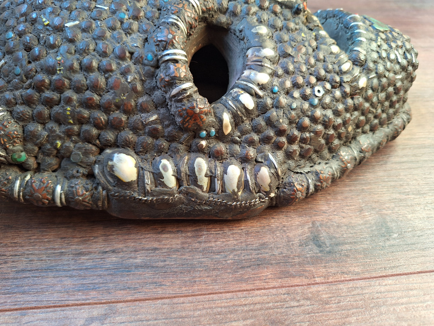 Vintage Nepalese wrathful spirit mask with seeds, shells and horns #1