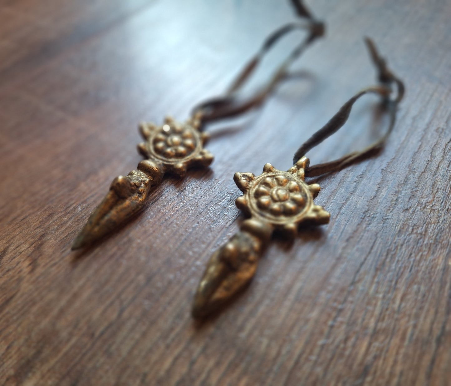 Vintage brass phurba pendant Dharma Wheel