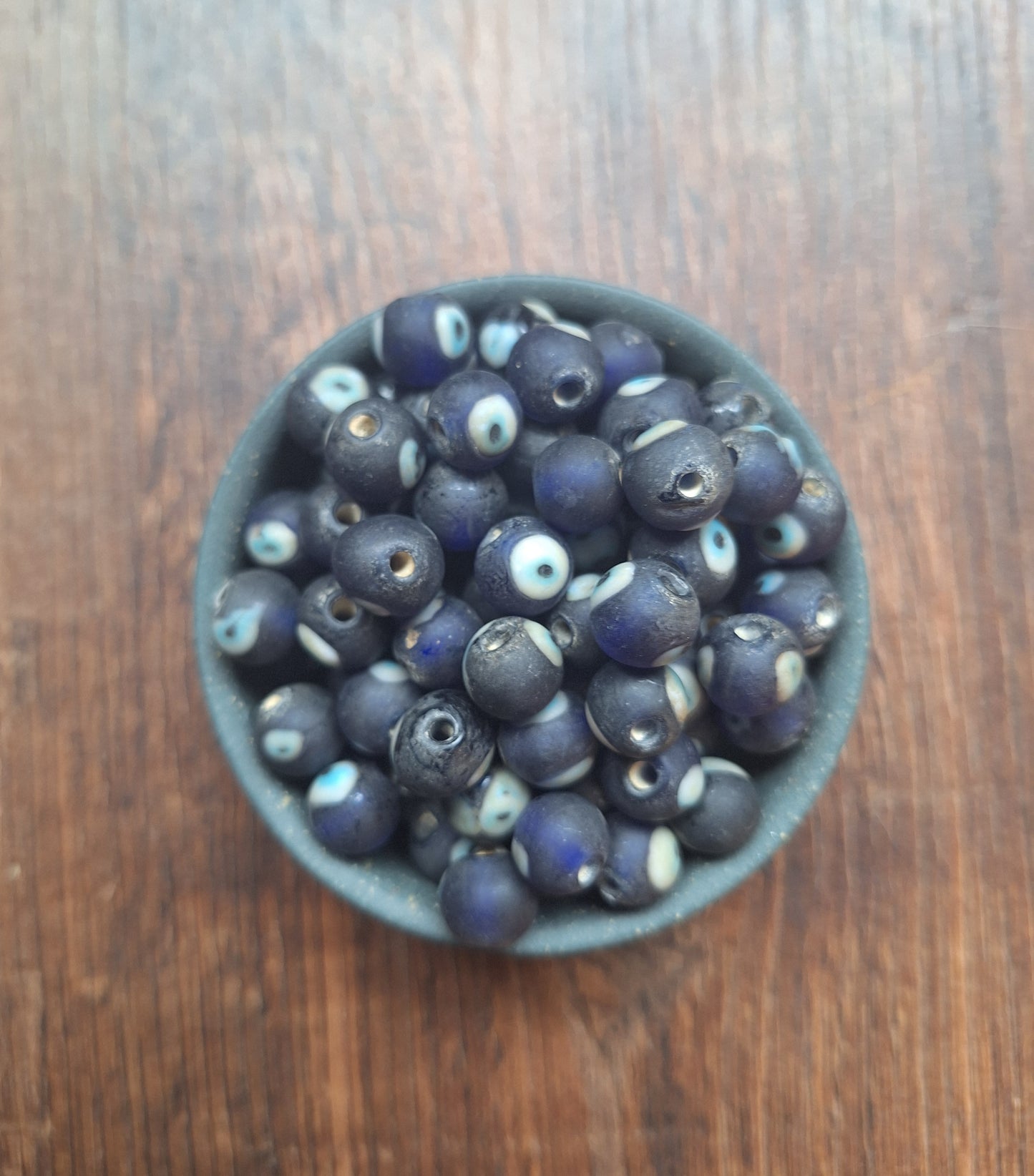 Vintage glass beads Eye, dark blue, set of 10