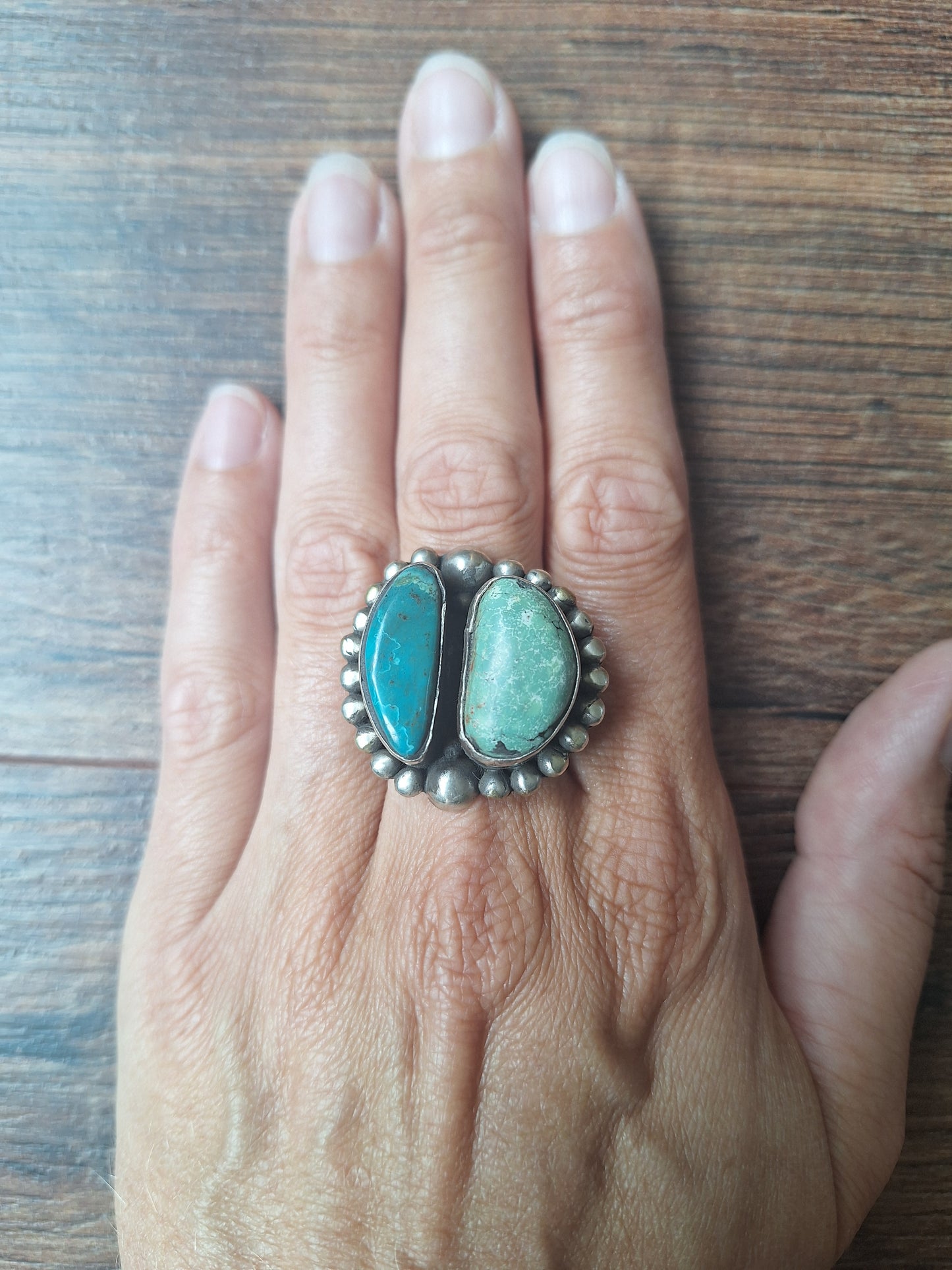Vintage turquoise and Tibetan silver ring