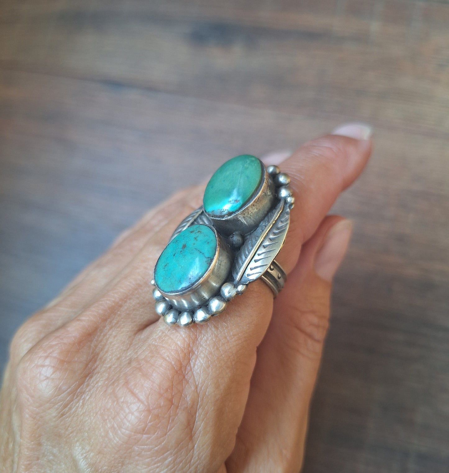 Vintage Nepalese turquoise and Tibetan silver ring