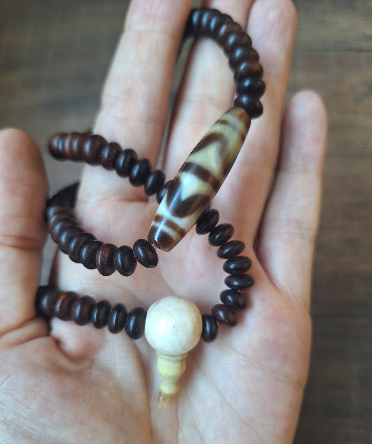 Dzi bead Wave mala necklace