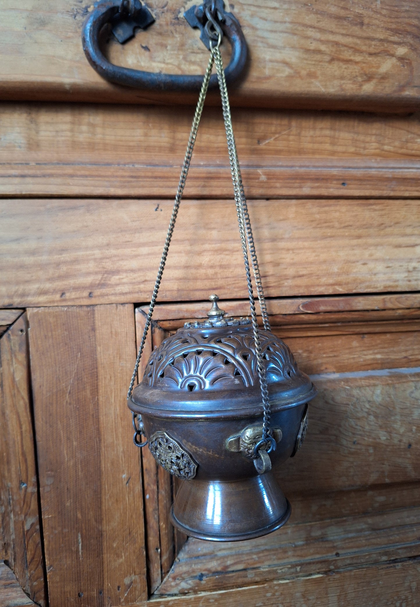 Hanging red copper incense burner Auspicious Symbols