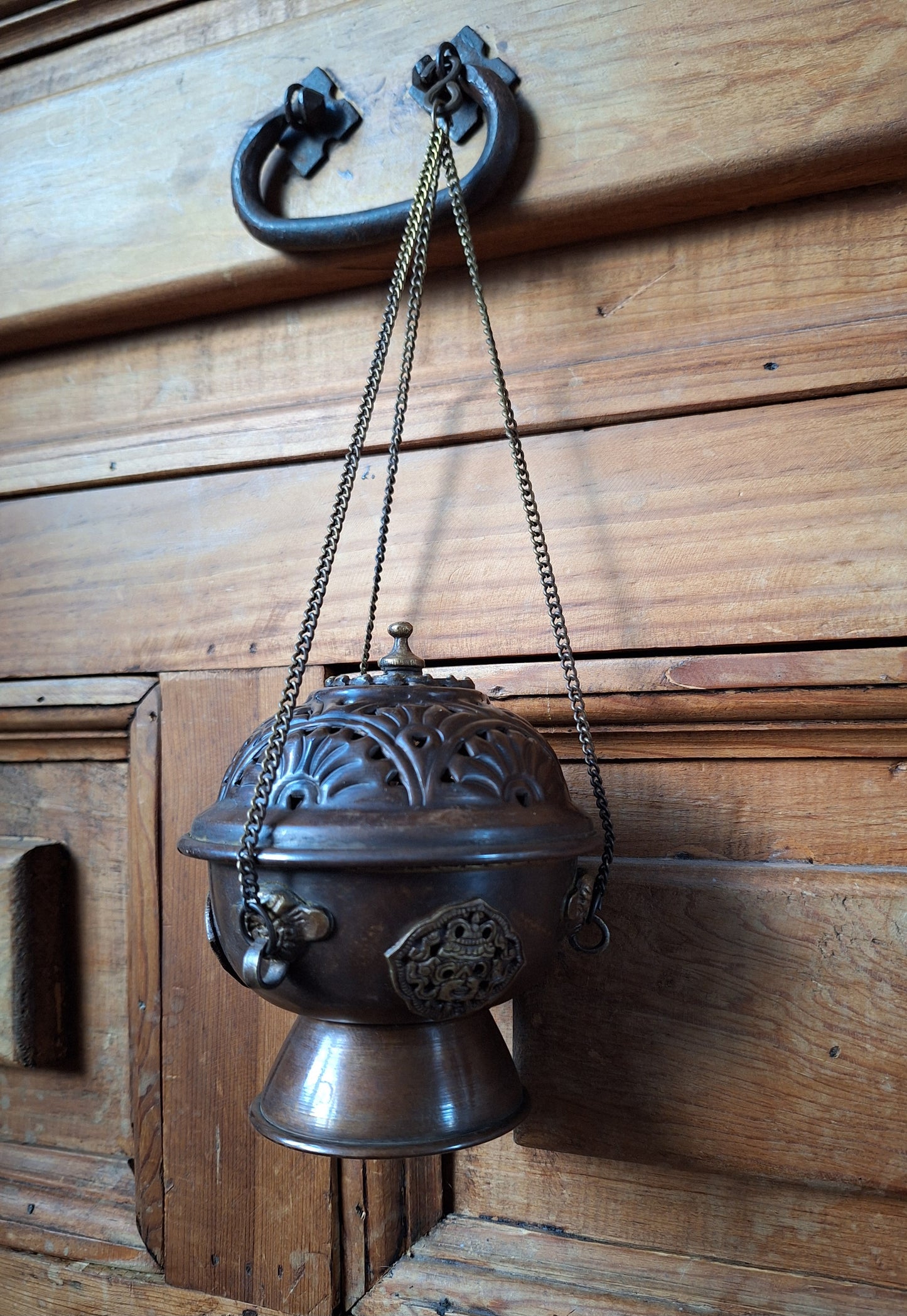 Hanging red copper incense burner Auspicious Symbols
