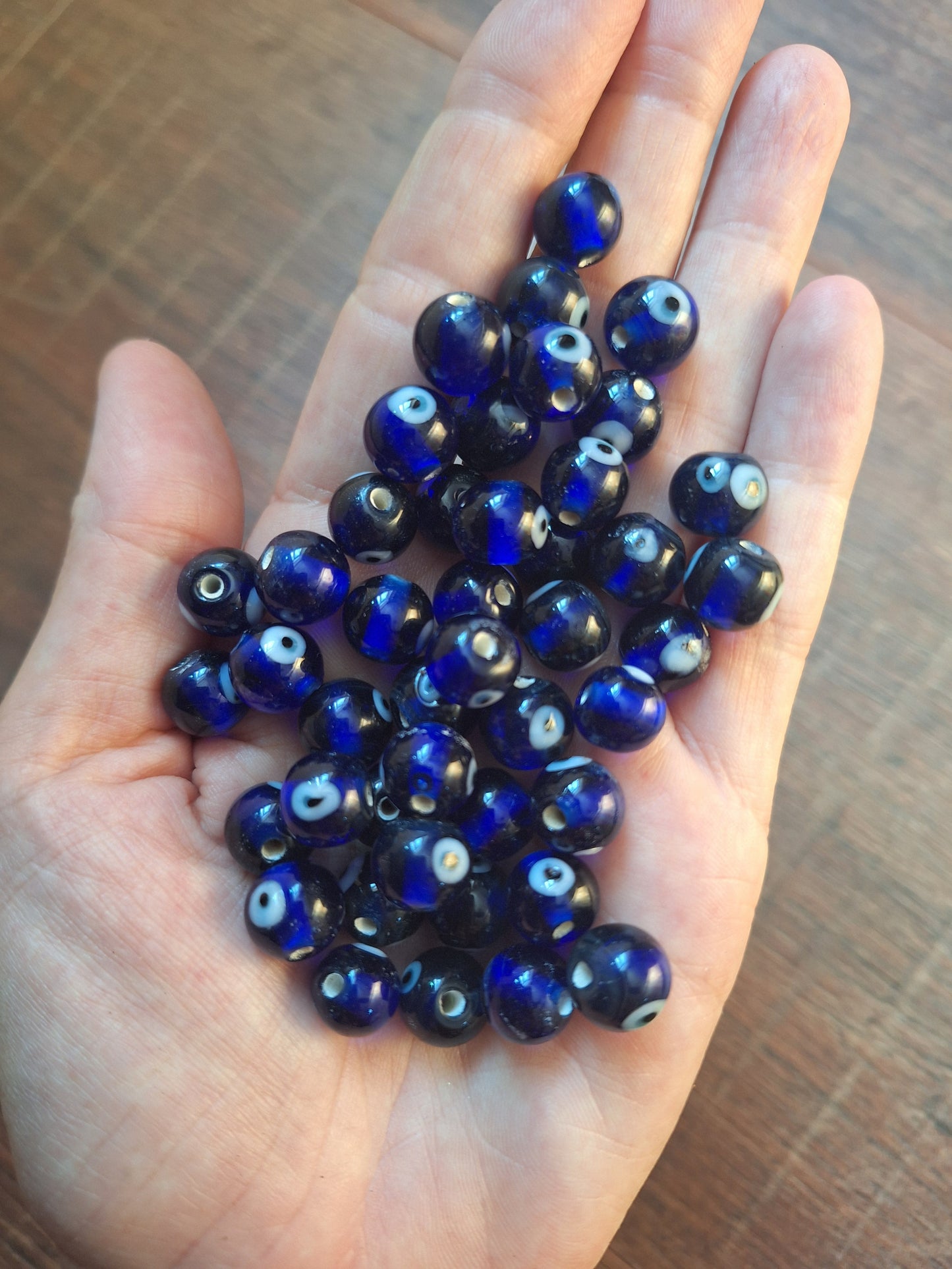 Glass beads Eye, dark blue, set of 10