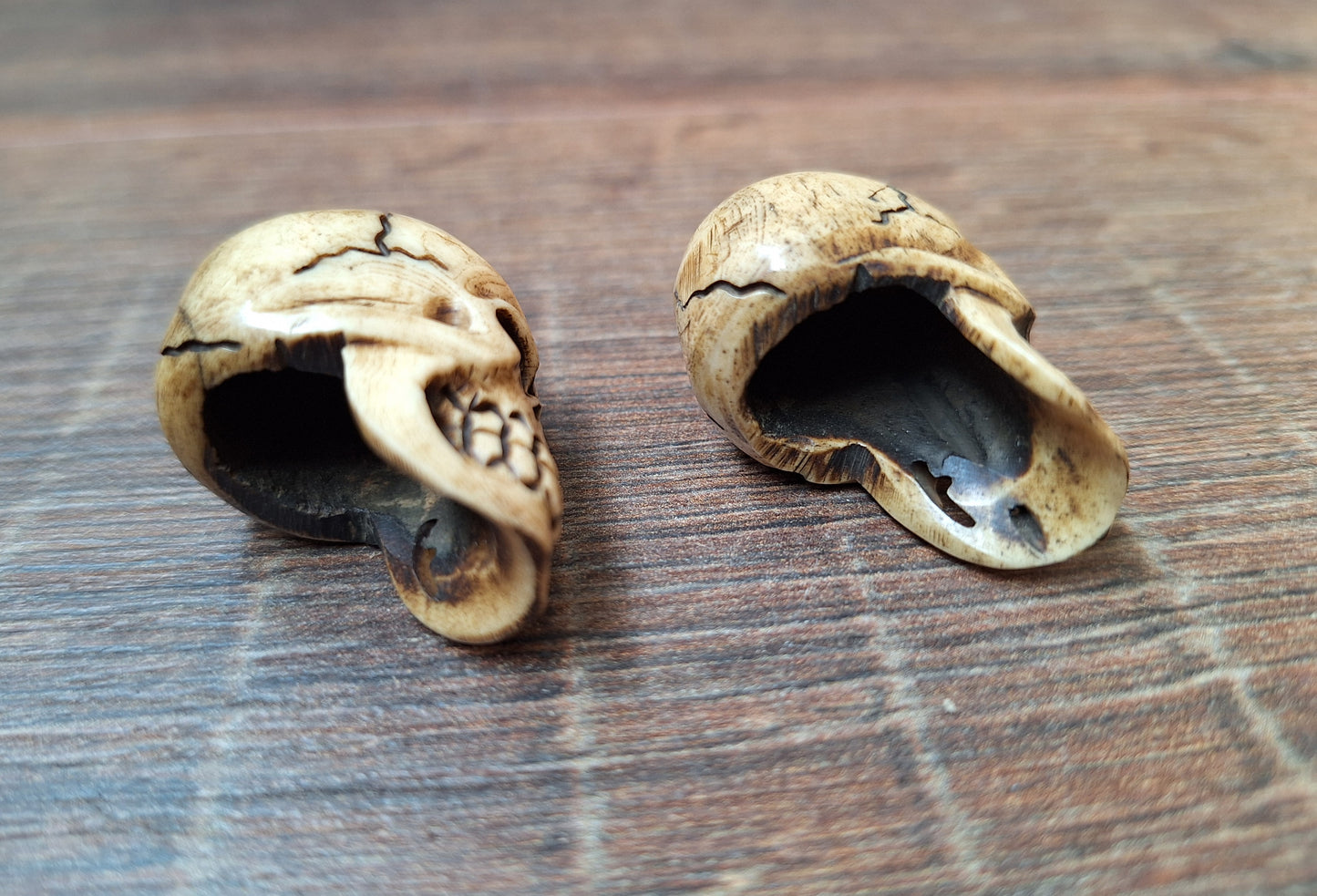 Vintage yak bone skull beads, set of 2