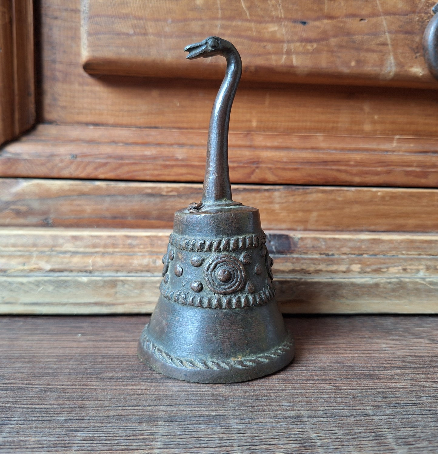 Vintage bronze altar bell with snake