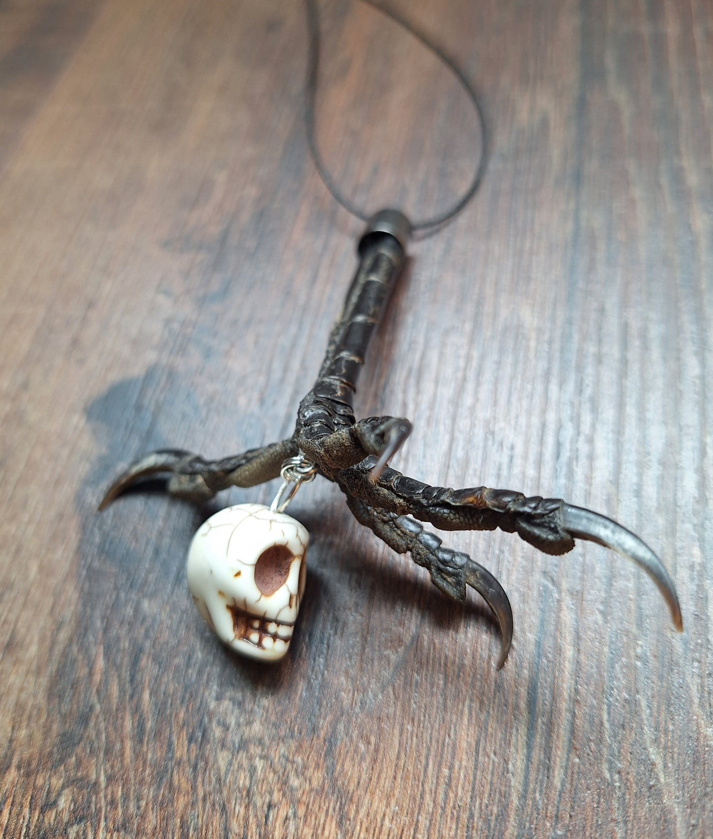 Crow claw and howlite skull amulet necklace