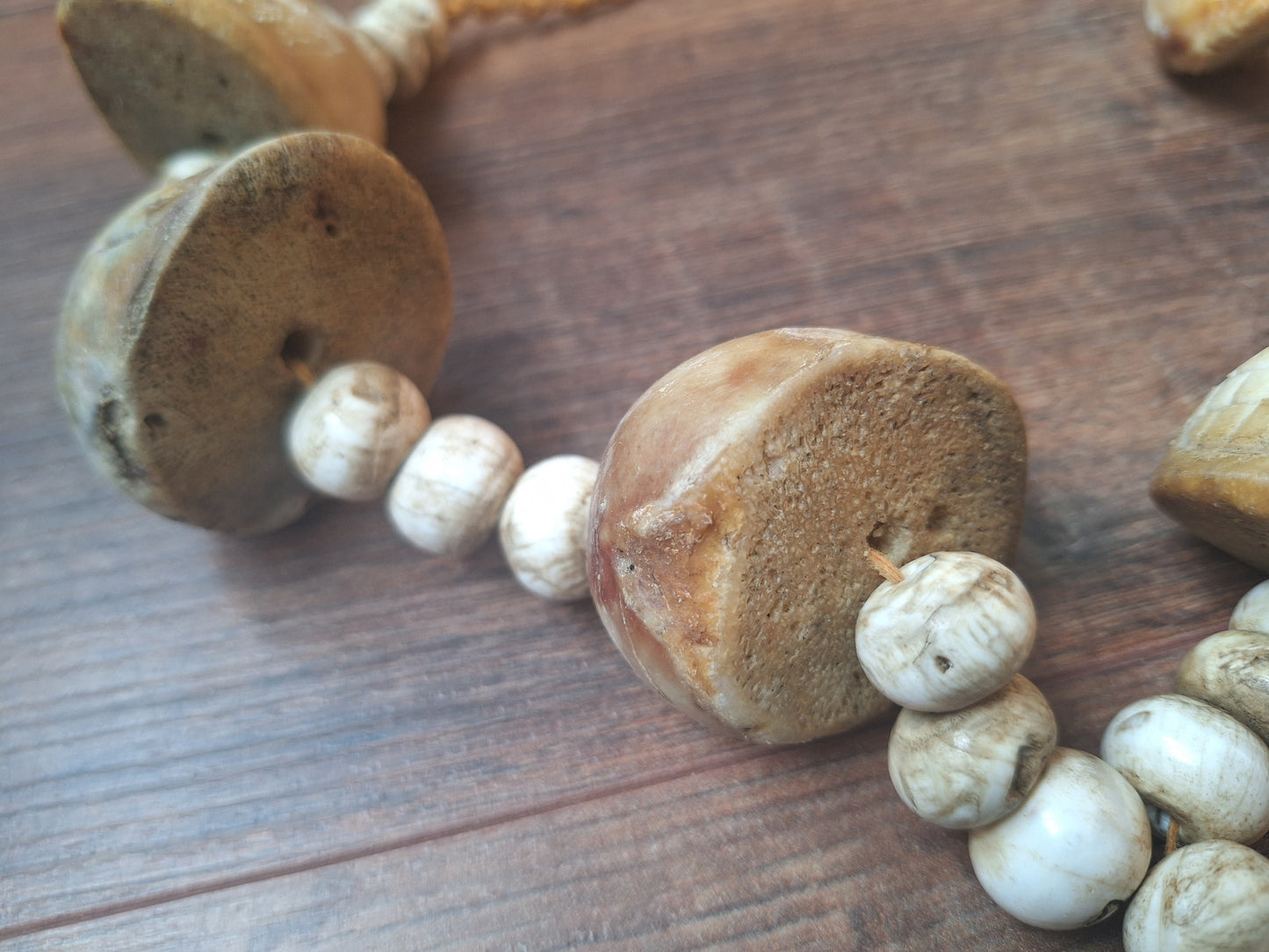 Vintage bone carved skull necklace