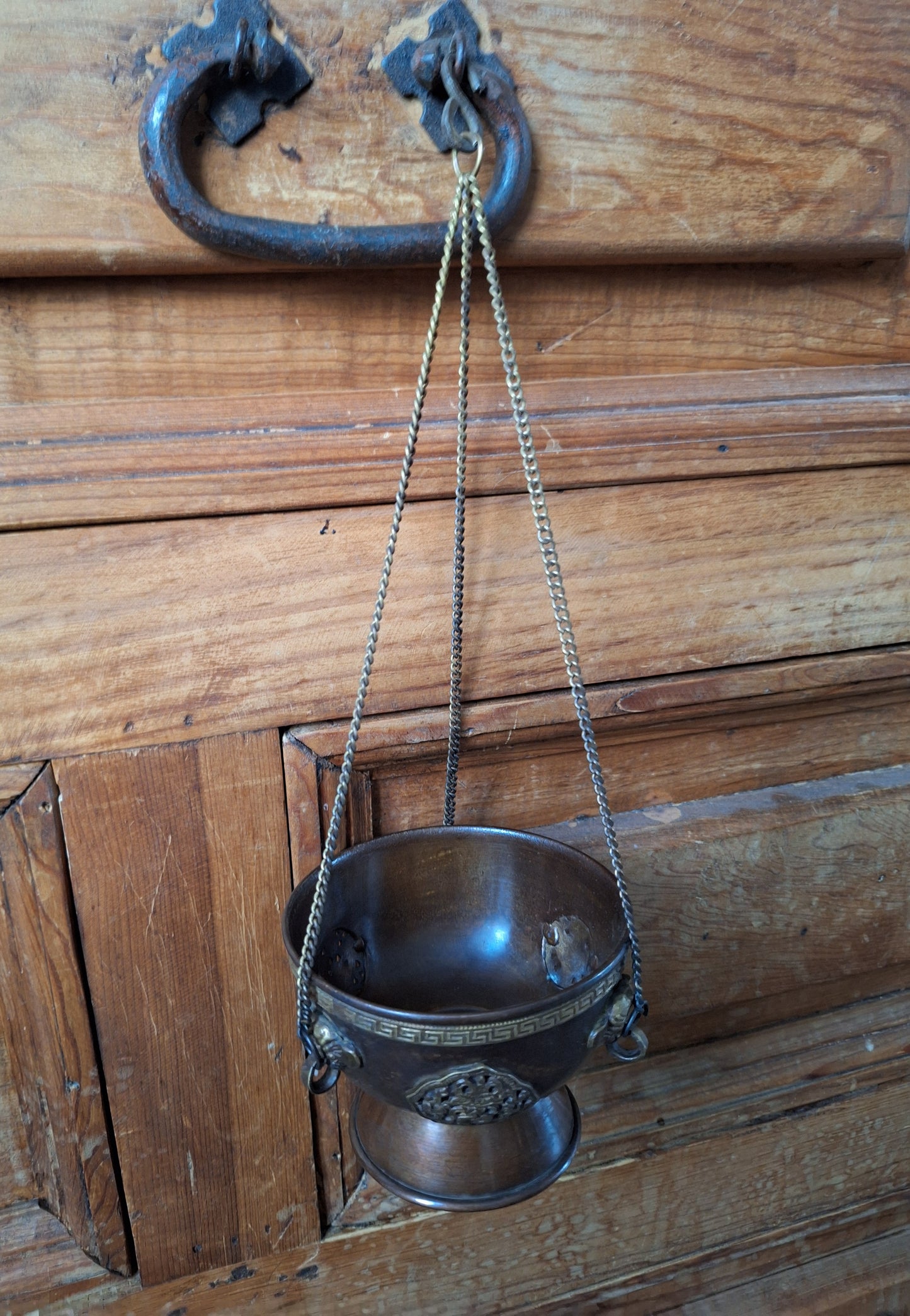 Hanging red copper incense burner Auspicious Symbols
