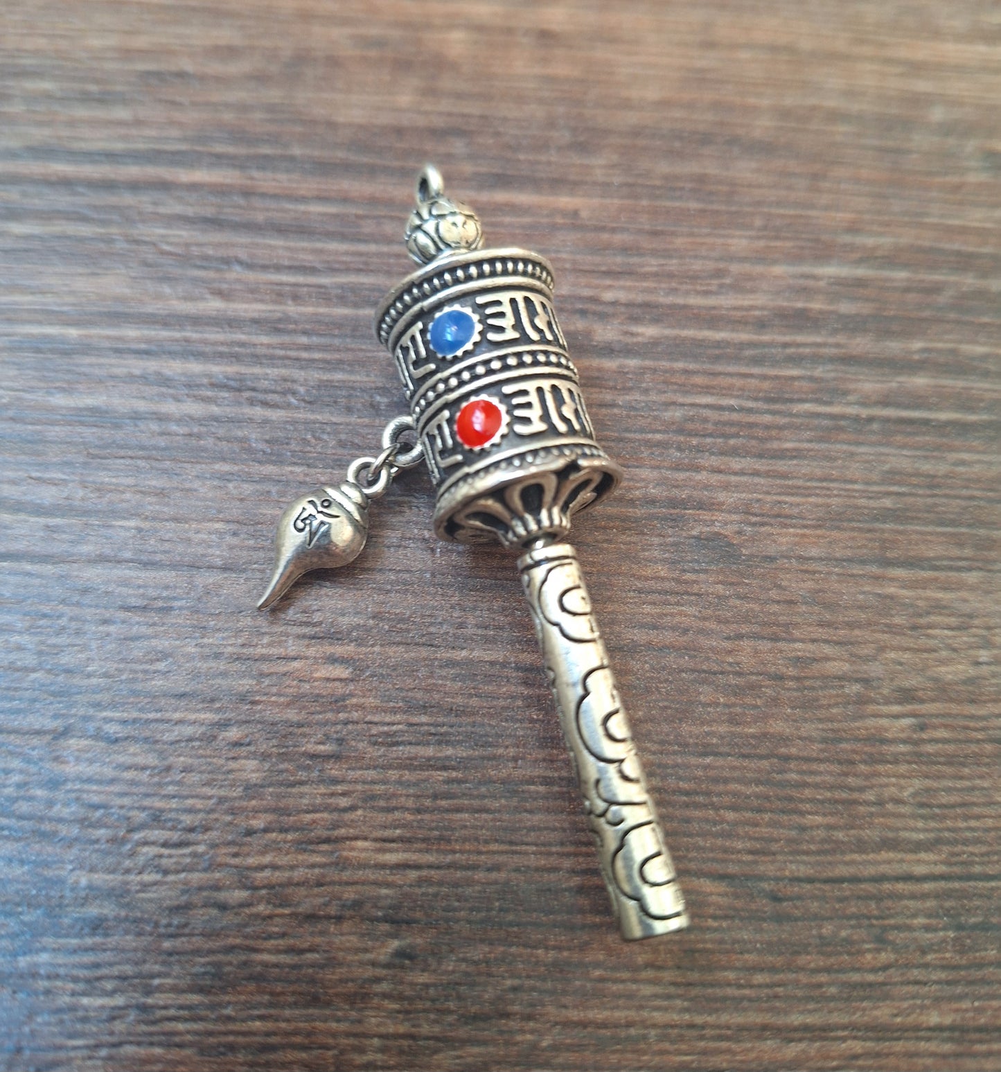 Tibetan silver prayer wheel pendant