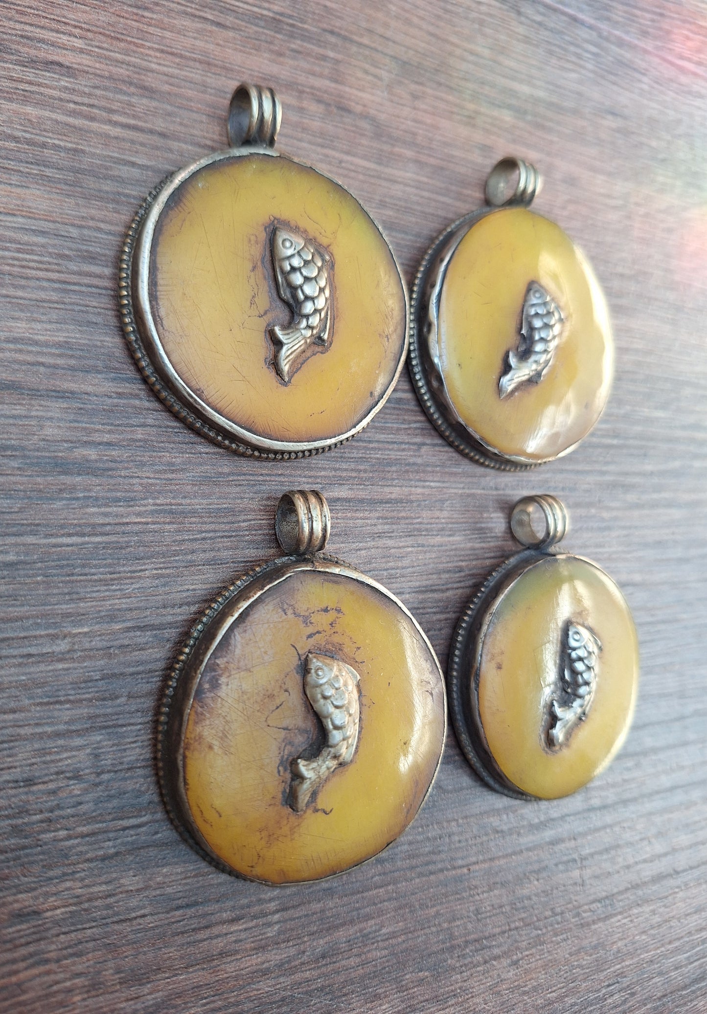 Vintage Tibetan silver and copal pendant
