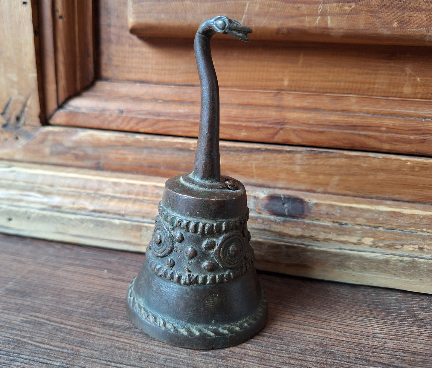 Vintage bronze altar bell with snake